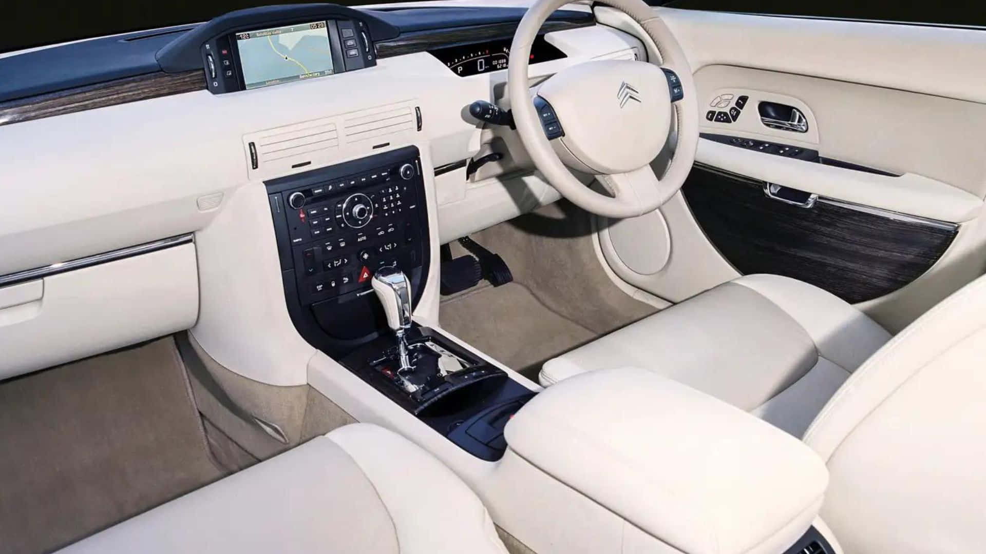 Citroen C6, cream leather interior, wood trim, Full HD Desktop Wallpaper
