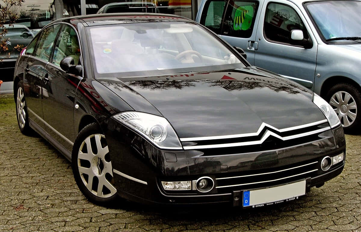 Citroen C6, black, cobblestone lot, SD Desktop Wallpaper