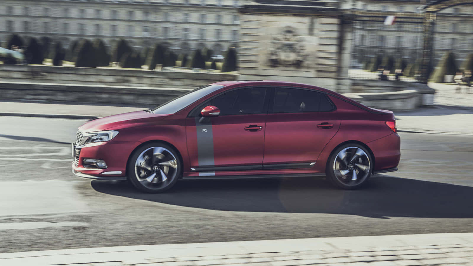 Citroen Ds 5ls, sleek red sedan, silver stripes, HD Desktop Wallpaper