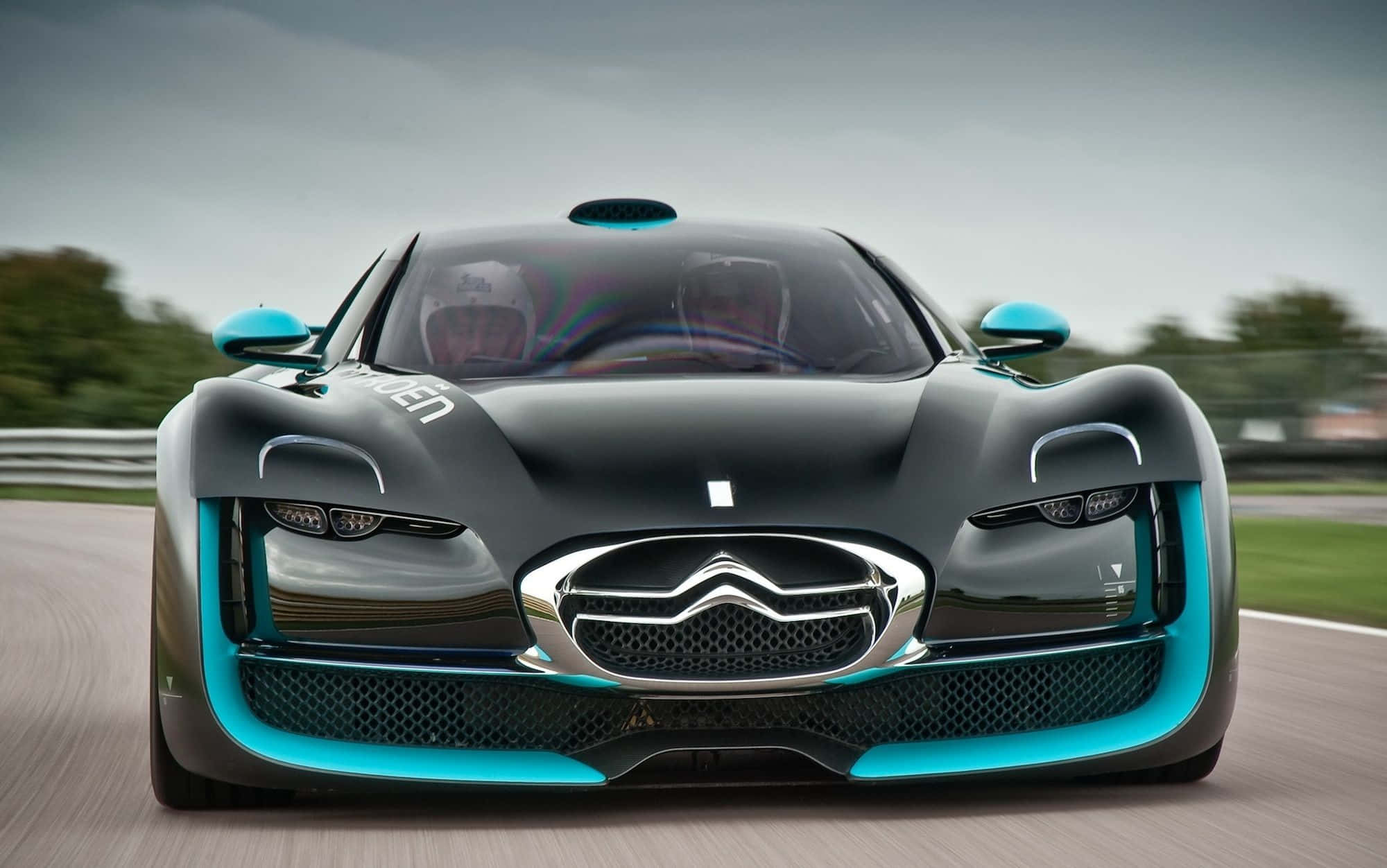 Citroen DS Survolt, sleek black and turquoise, racetrack, Full HD Desktop Wallpaper