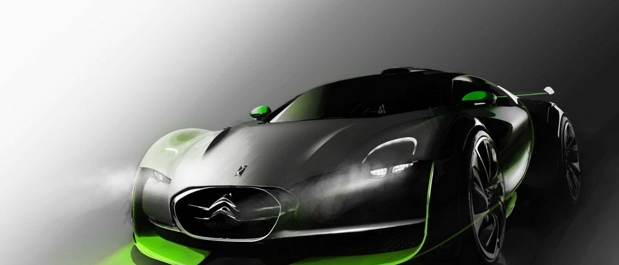 Citroen DS Survolt, sleek black concept car, glowing green accents, Full HD Desktop Wallpaper