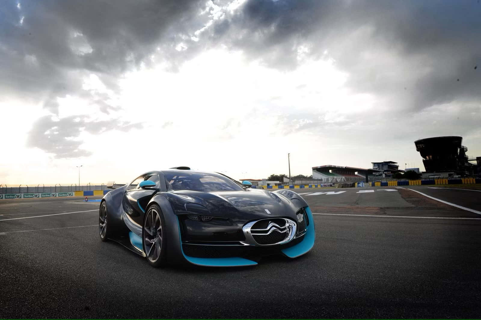 Citroen DS Survolt, sleek black and blue concept car, glowing accents, HD Desktop Wallpaper