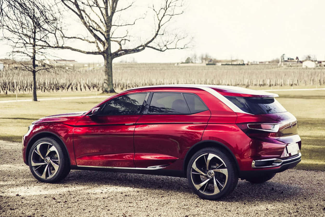 Citroen DS Wild Rubis, glossy red, twilight sky, HD Desktop Wallpaper