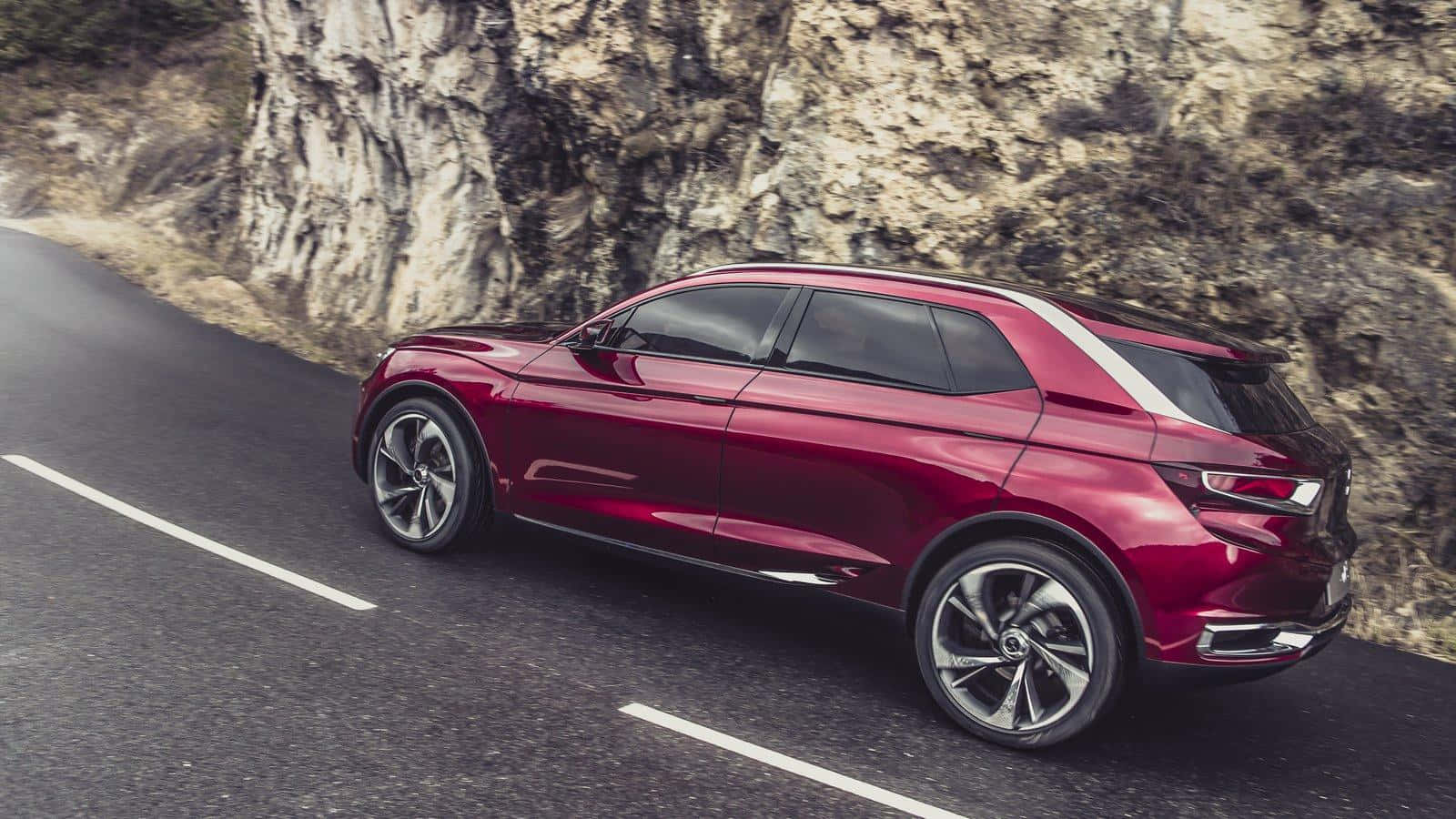 Citroen Ds Wild Rubis, glossy red, winding mountain road, HD Desktop Wallpaper