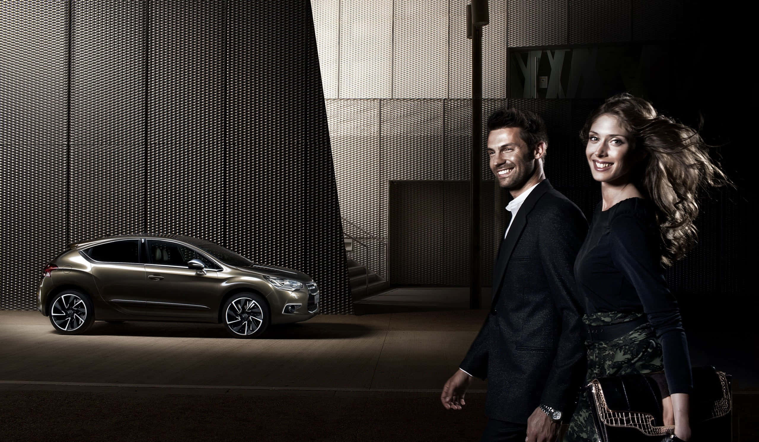 Citroen DS4, gold, spotlight, 2K Desktop Wallpaper