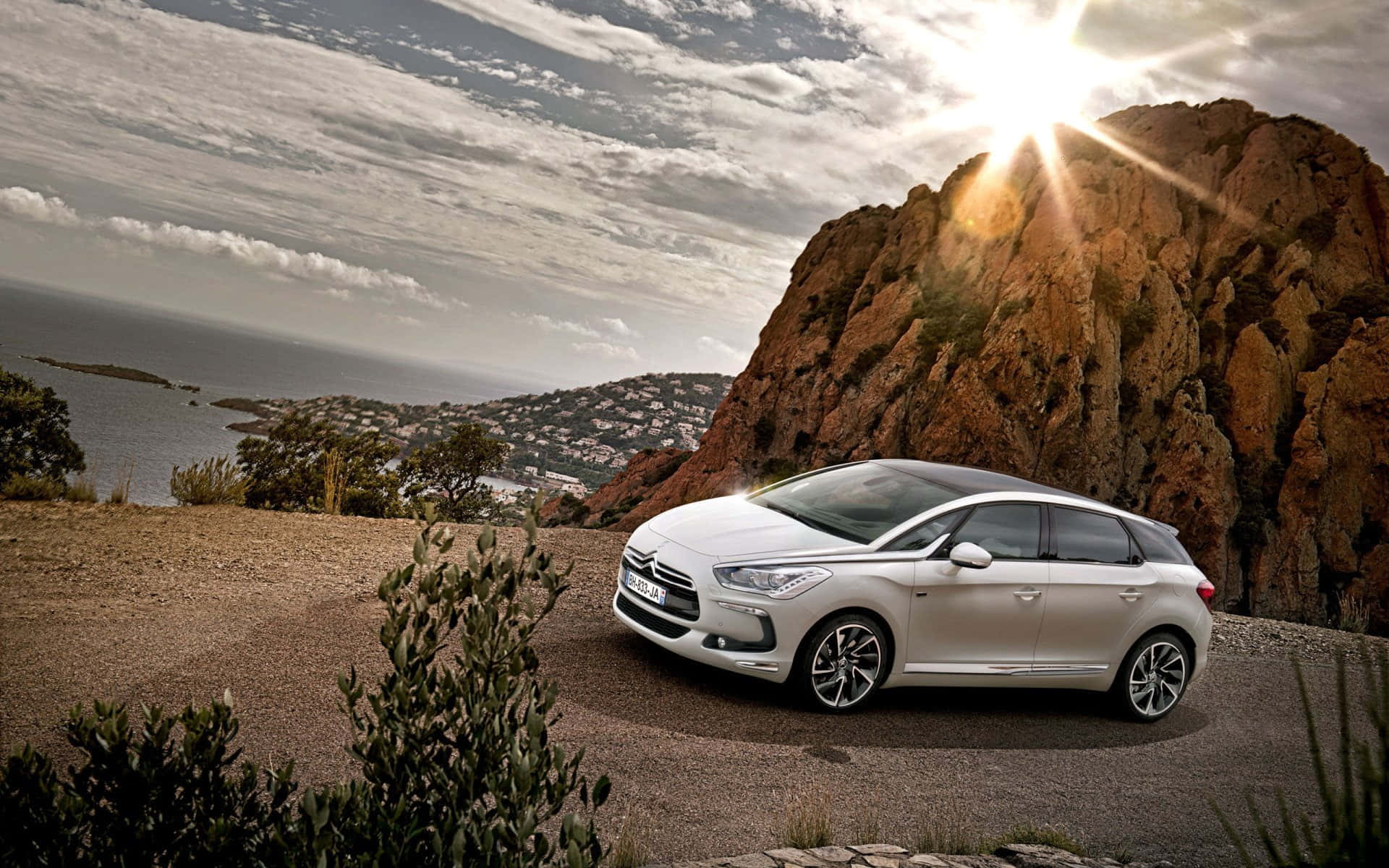 Citroen DS5, silver, coastal cliffside, Full HD Desktop Wallpaper