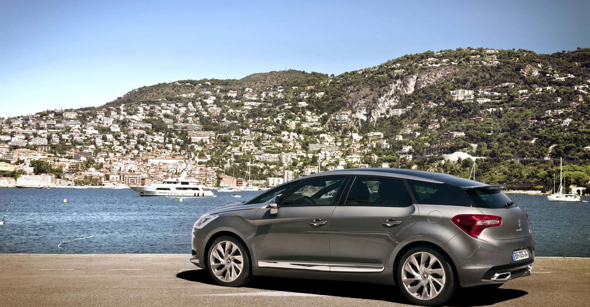 Citroen DS5, sleek silver station wagon, harbor, Full HD Desktop Wallpaper