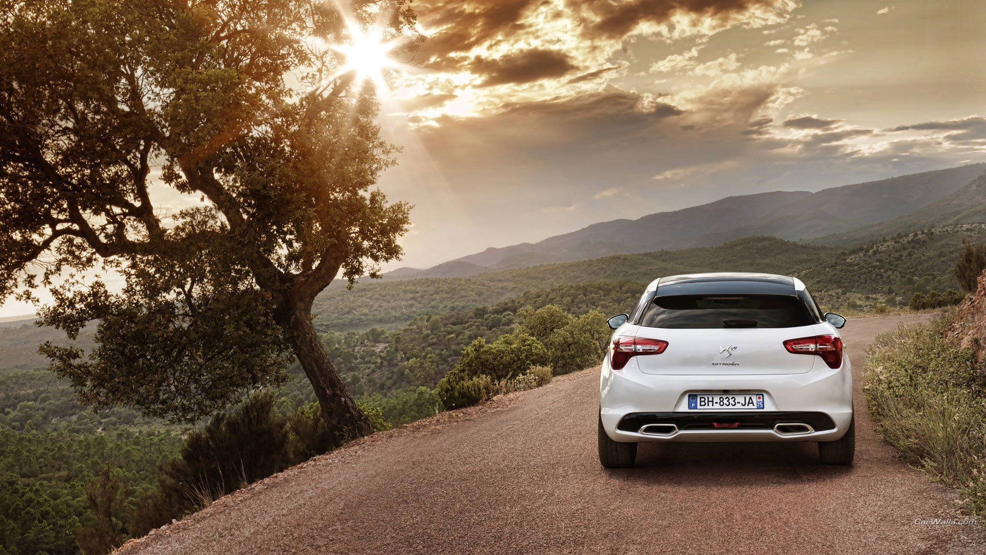 Citroen DS5, sunset, winding mountain road, Full HD Desktop Wallpaper