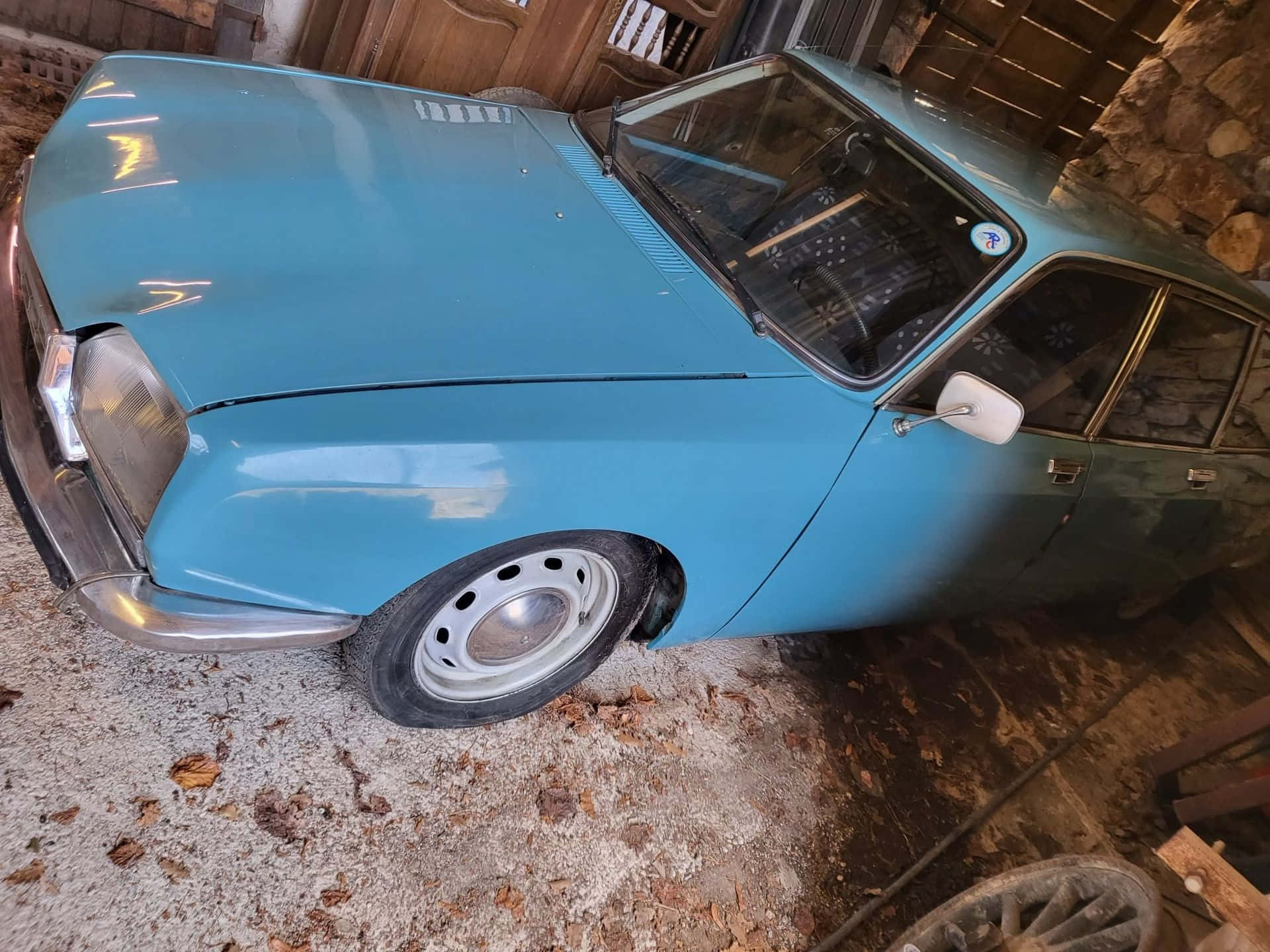 Citroen G S, light blue, rustic stone-walled garage, Full HD Desktop Wallpaper