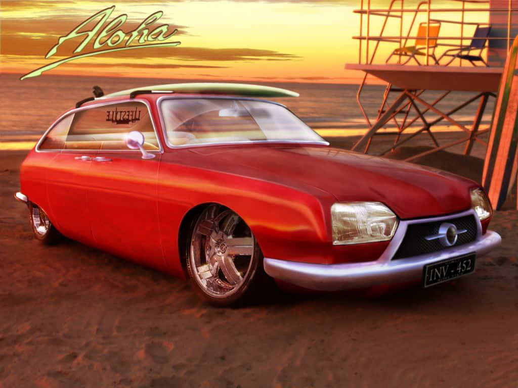 Citroen G S, glossy red, vintage station wagon, SD Desktop Wallpaper