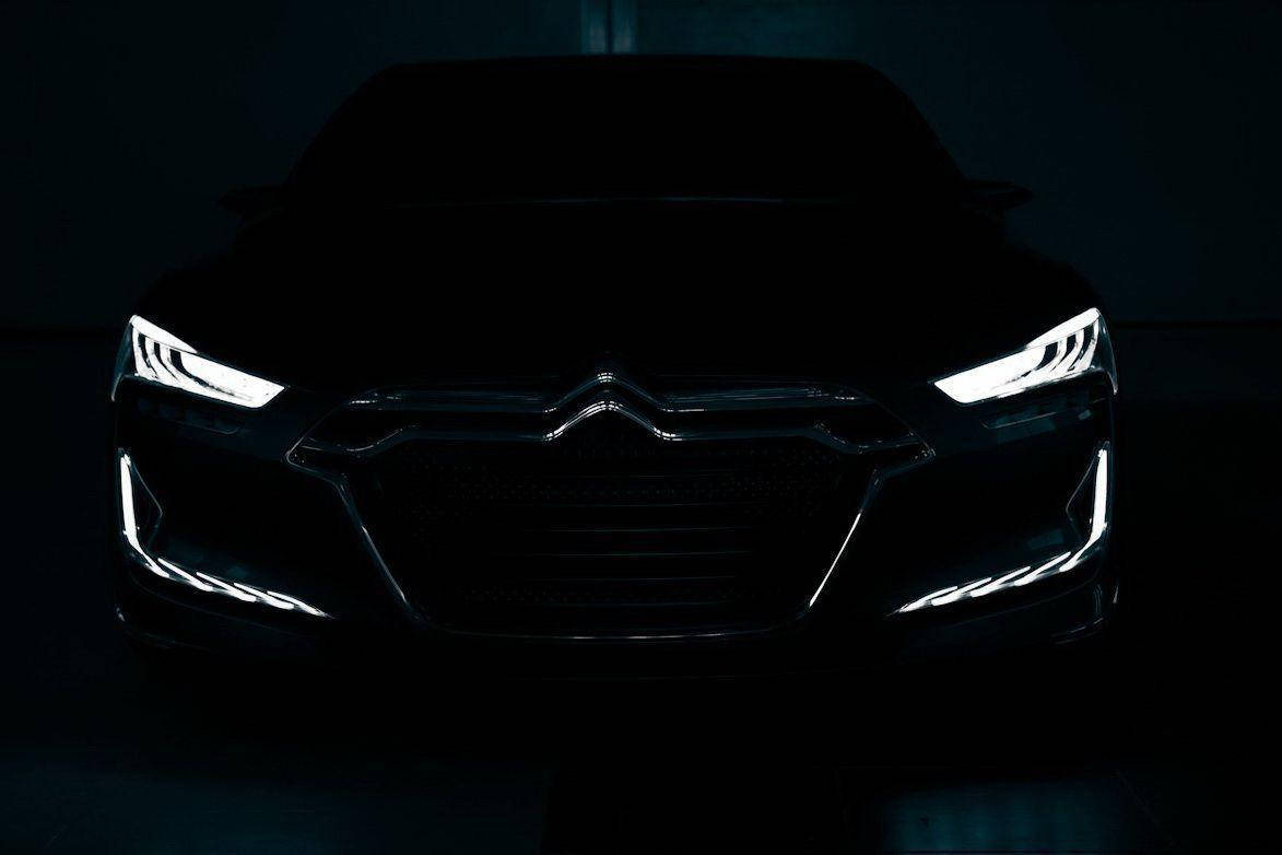 Citroen, glowing headlights, sleek black car, SD Desktop Wallpaper