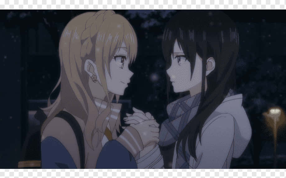 Citrus Anime, snowy night scene, soft streetlight glow, SD Desktop Wallpaper