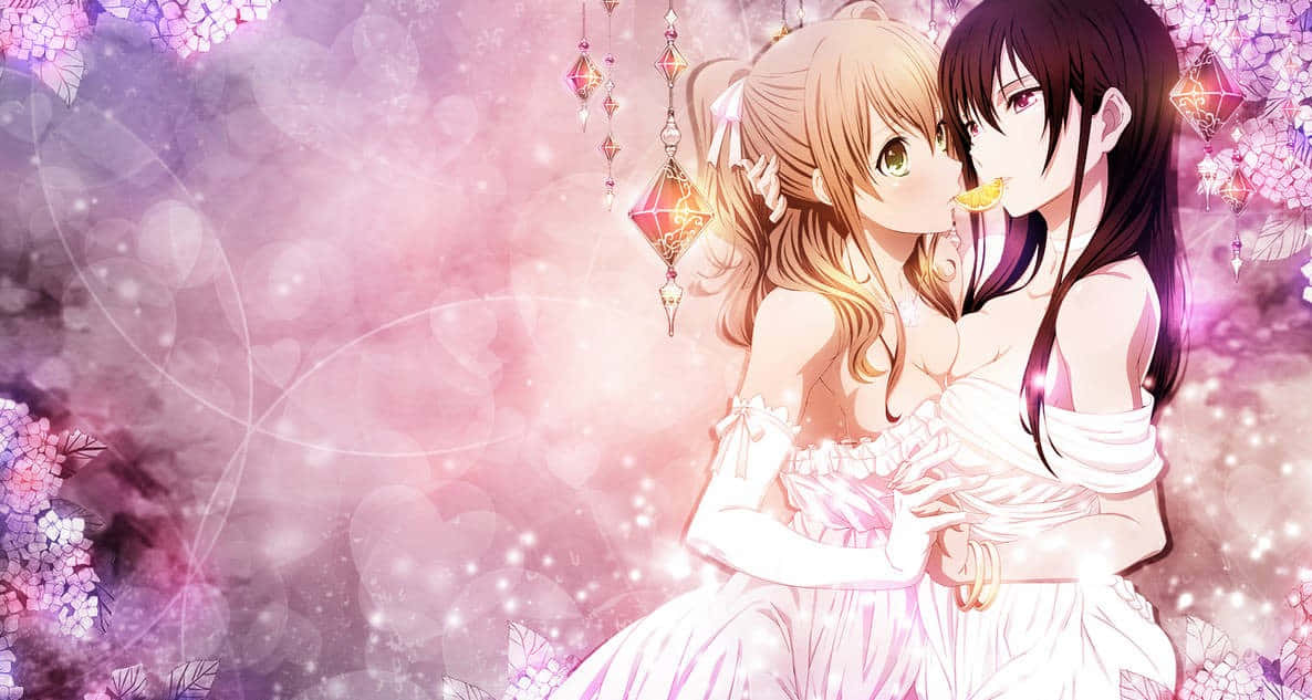 Citrus Anime, kissing girl couple, white dresses, SD Desktop Wallpaper