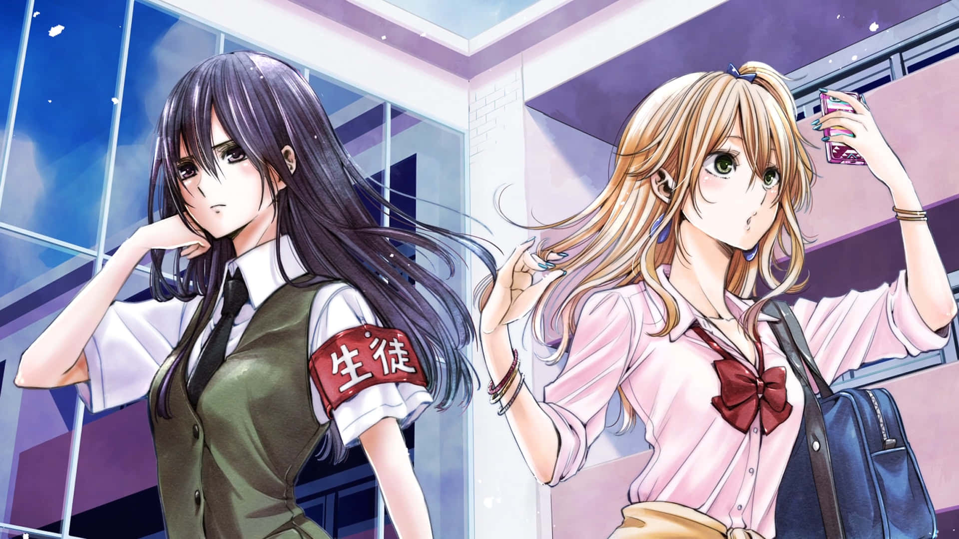 school girl, citrus anime, school uniforms, Full HD Desktop Wallpaper