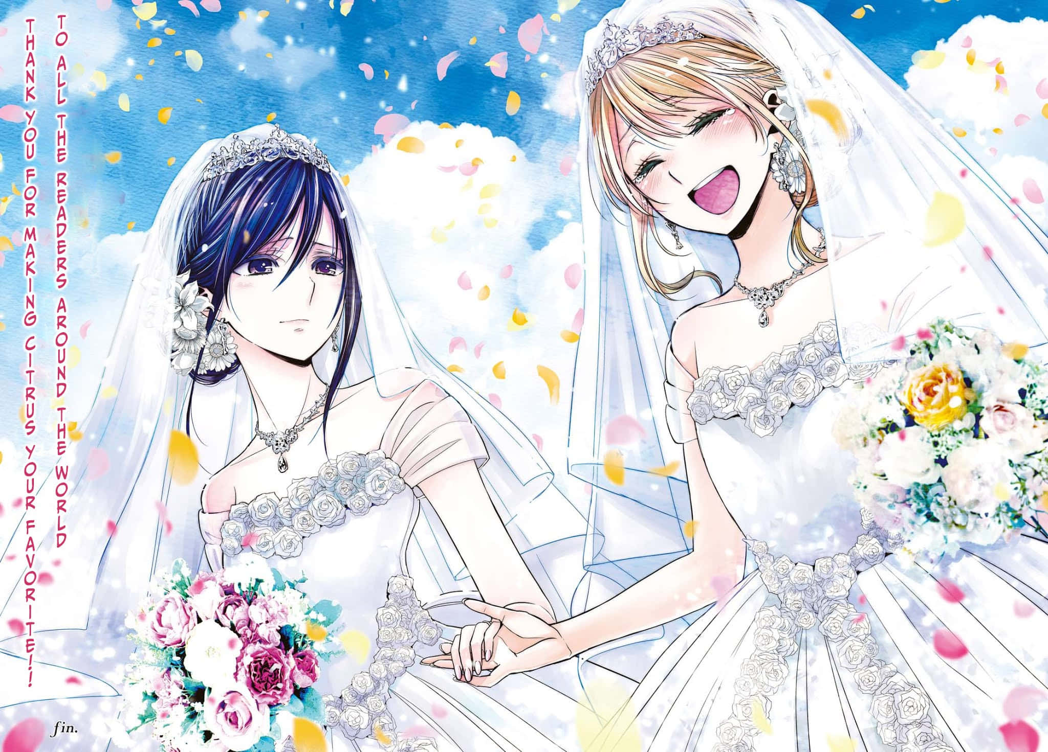 Japanese Citrus Anime Wedding, anime brides, white wedding gowns, Full HD Desktop Wallpaper