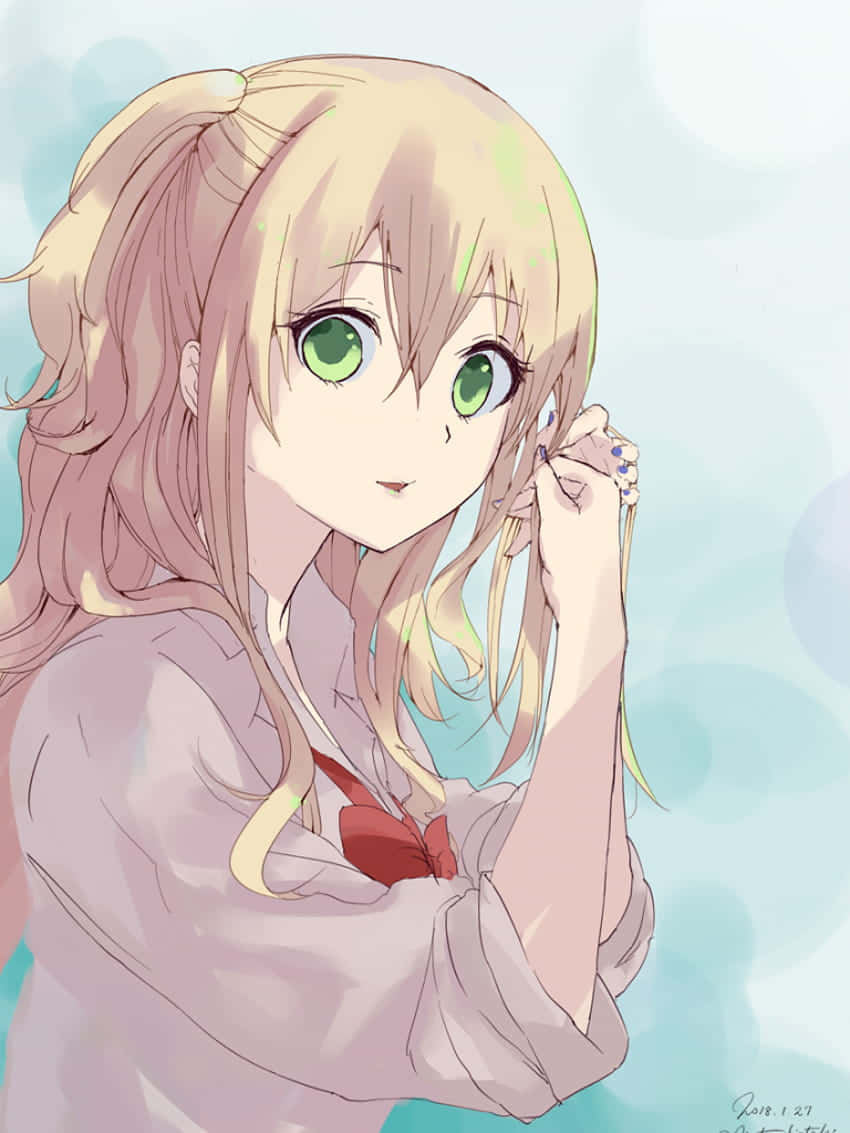 Citrus Anime, blonde pigtails, green eyes, SD Phone Wallpaper