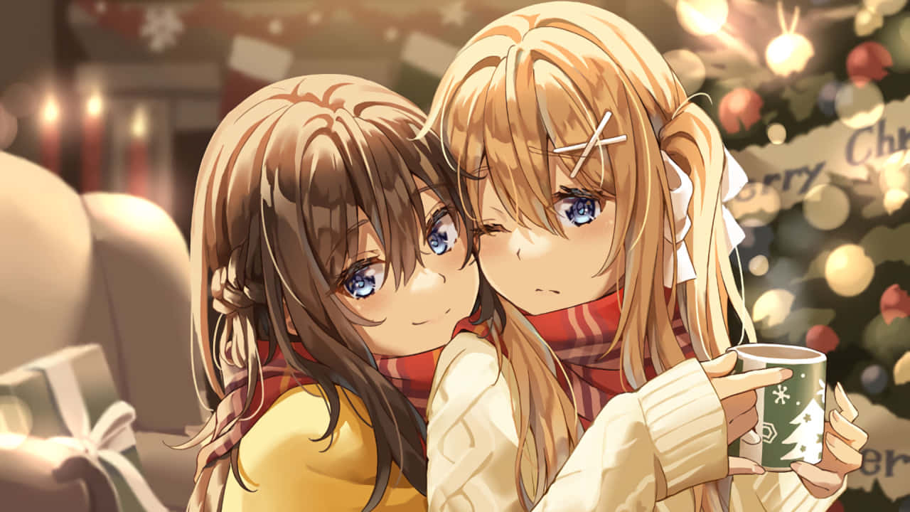 Citrus Anime, Christmas tree, cozy winter scarves, HD Desktop Wallpaper