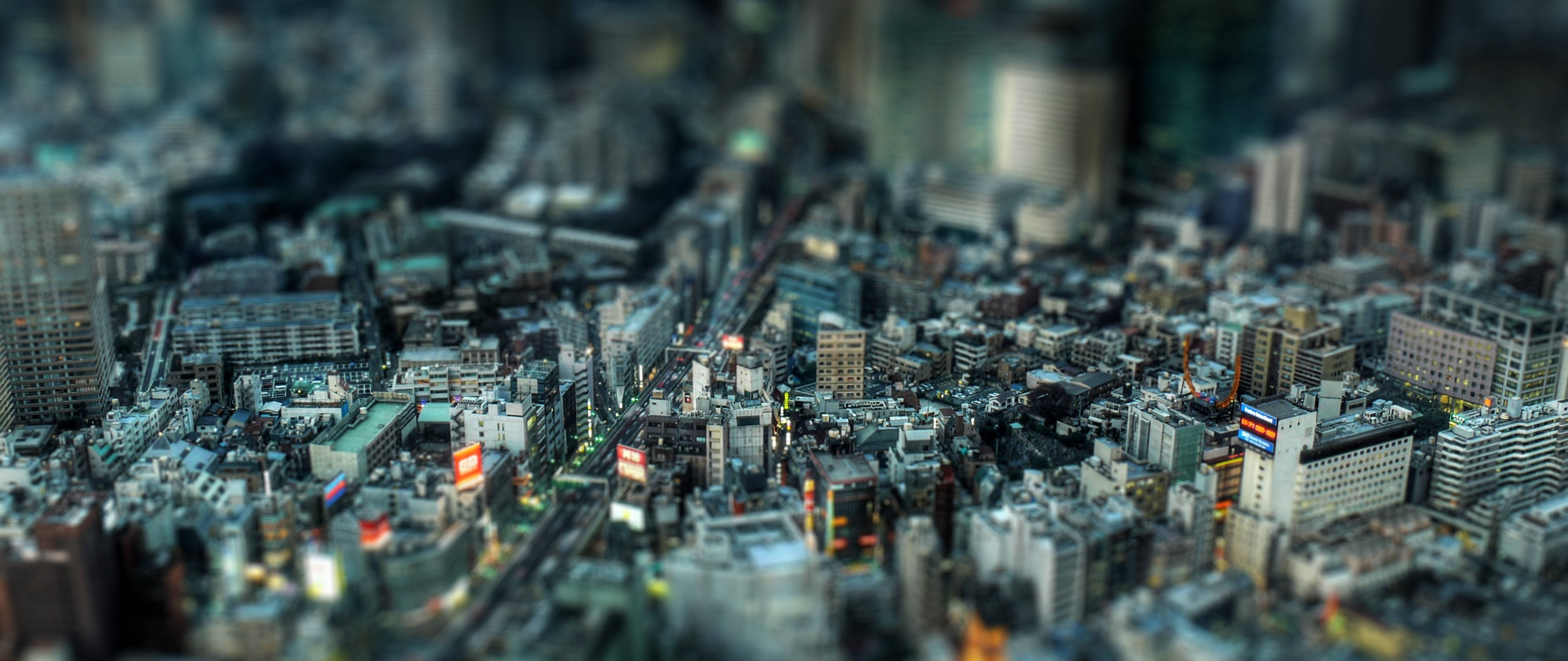 ultra wide 4k, city miniature, glowing neon signs, 5K Desktop Wallpaper