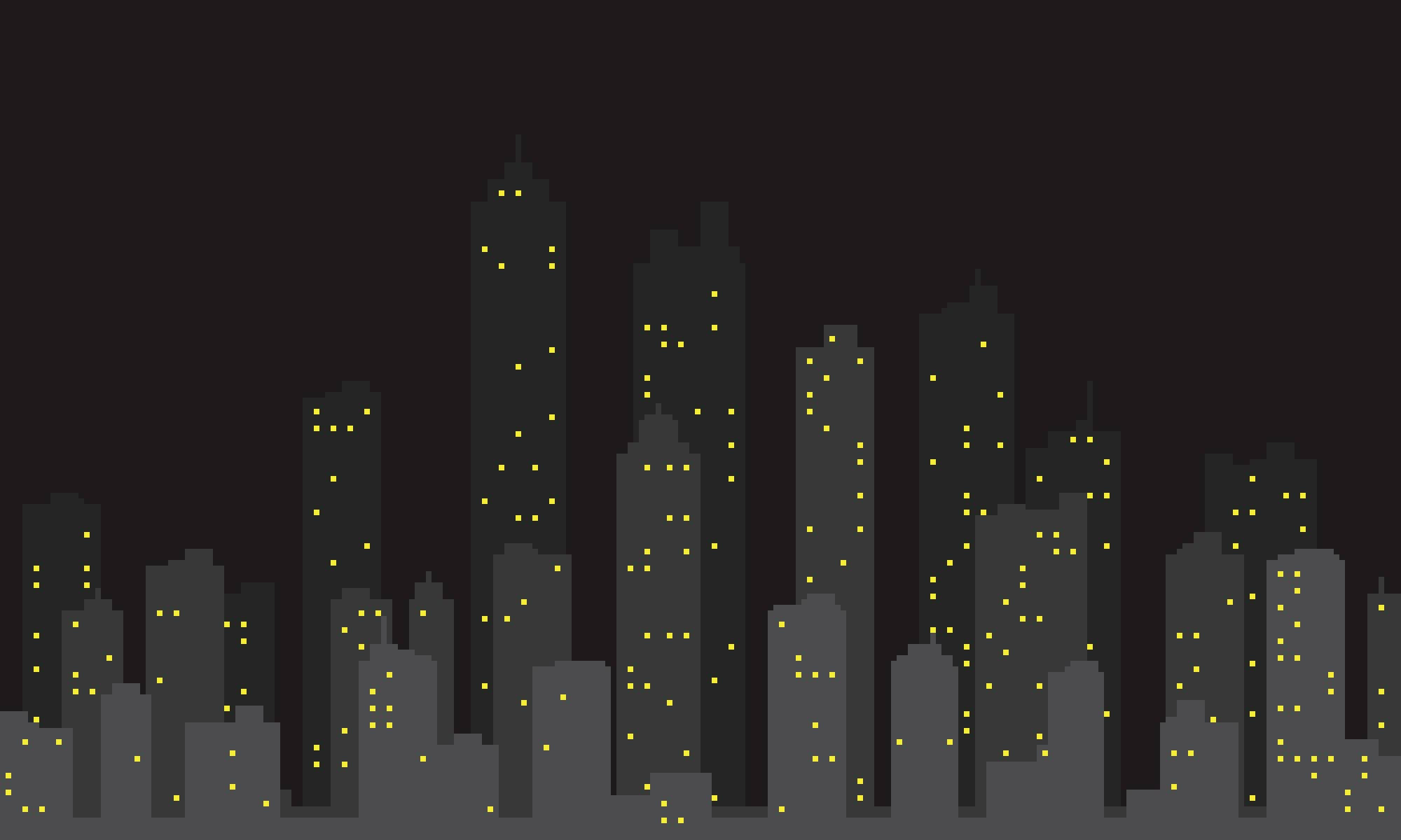 Dark Gray Vector City, pixelated city skyline, night, Full HD Desktop Wallpaper
