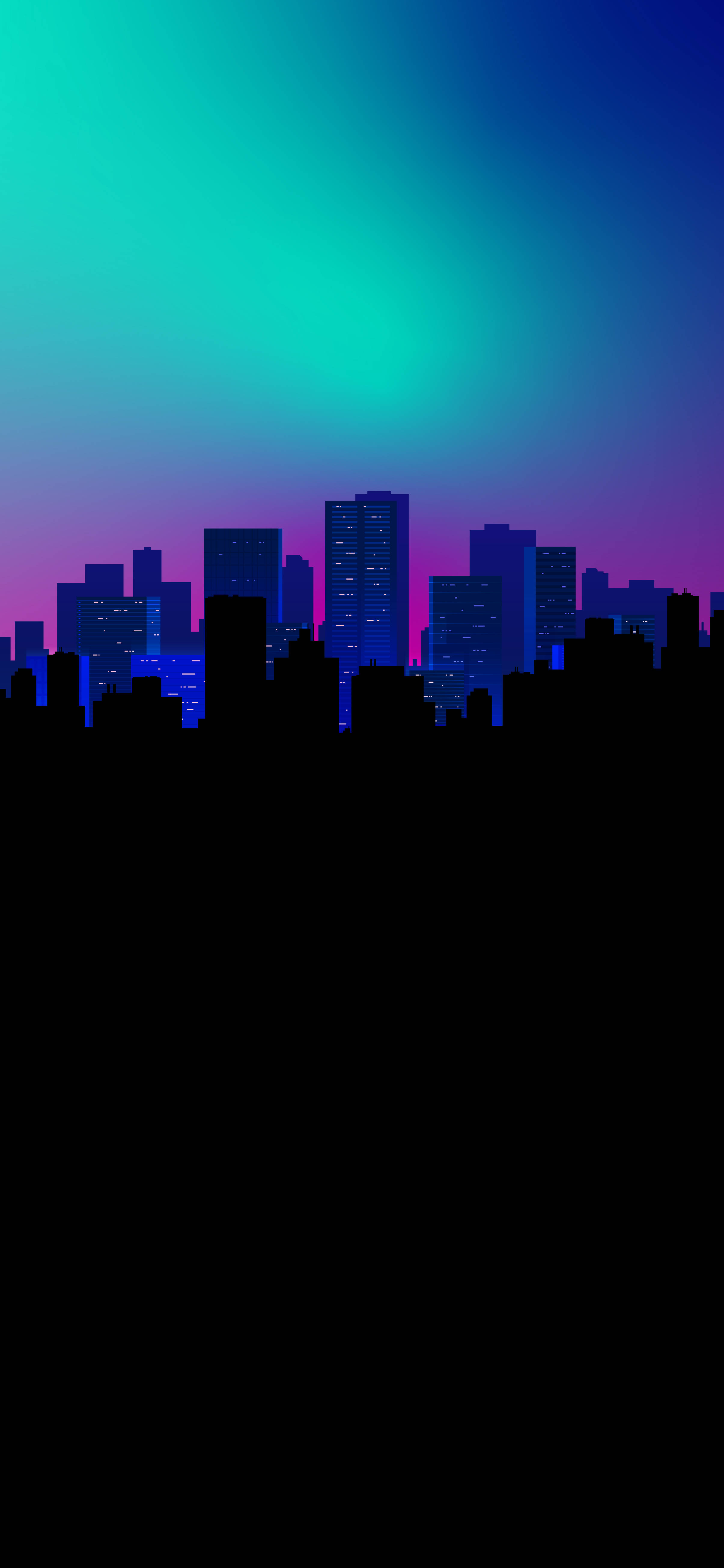 neon-drenched city skyline, twilight, glowing skyscrapers, 5K Phone Wallpaper