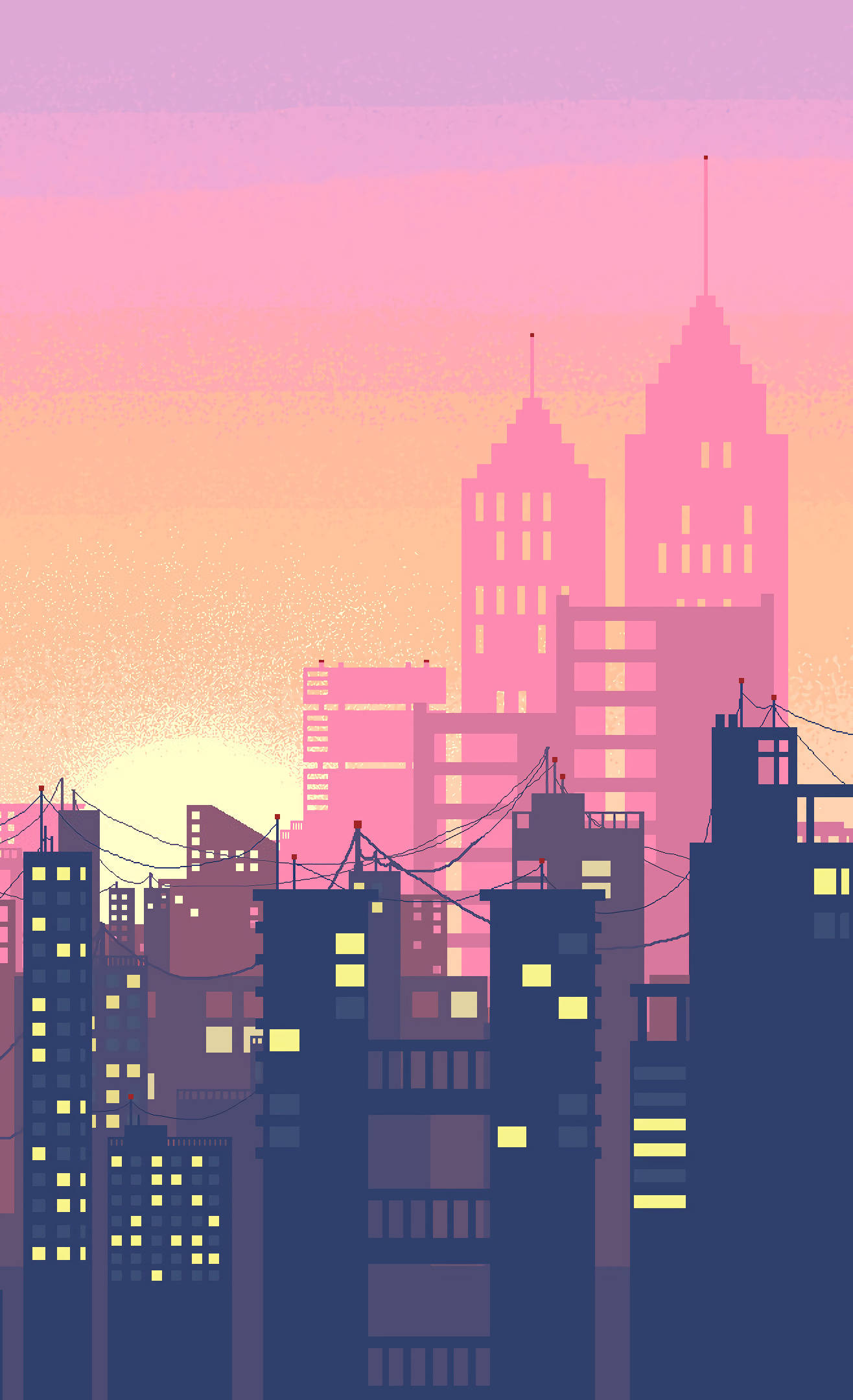 synthwave, cityscape, sunset, Full HD Phone Wallpaper