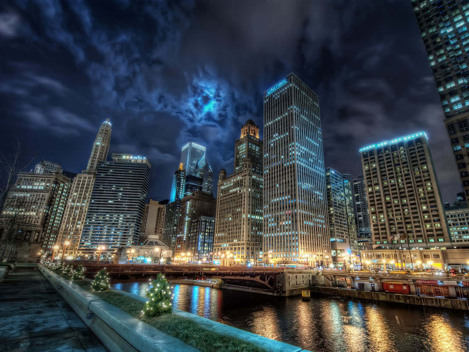 City Desktop, nighttime cityscape, illuminated skyscrapers, HD Desktop Wallpaper