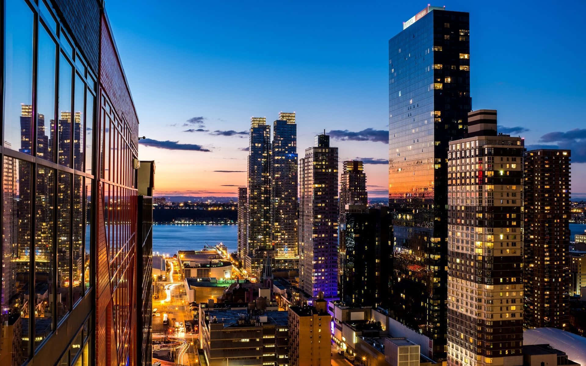 City Desktop, dusk, skyscrapers, Full HD Desktop Wallpaper
