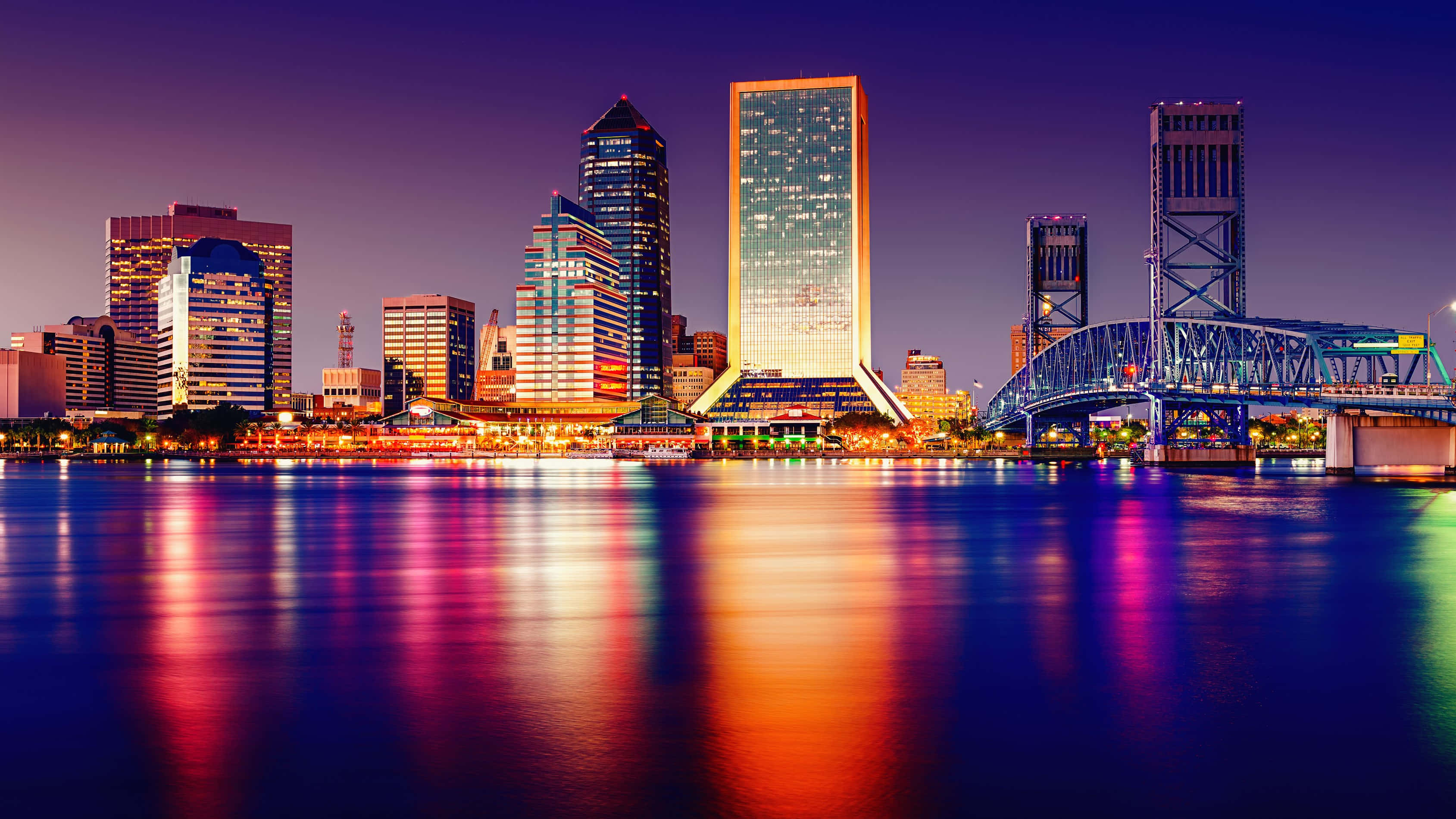 City Desktop, twilight, glowing skyscrapers, 2K Desktop Wallpaper