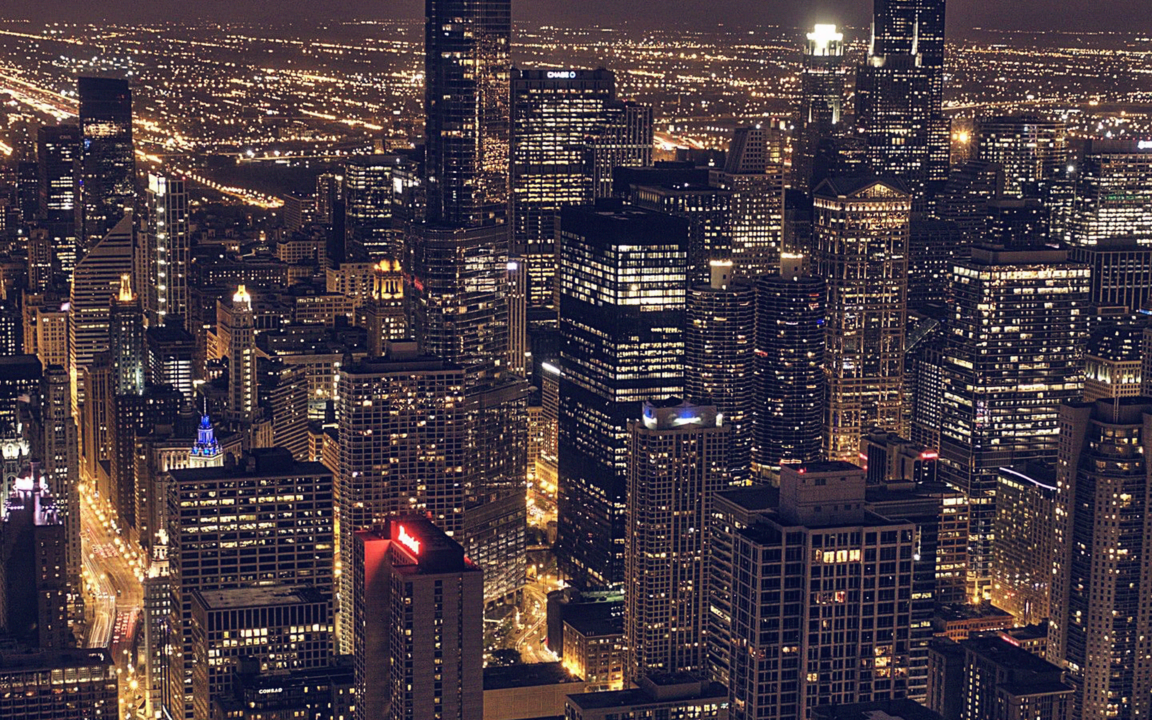City Desktop, night, skyscrapers, 4K Desktop Wallpaper
