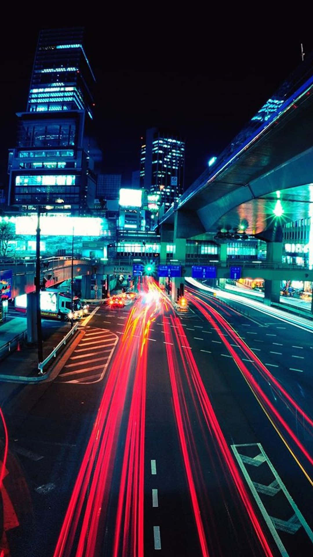City iPhone, bustling city street, night, Full HD Phone Wallpaper