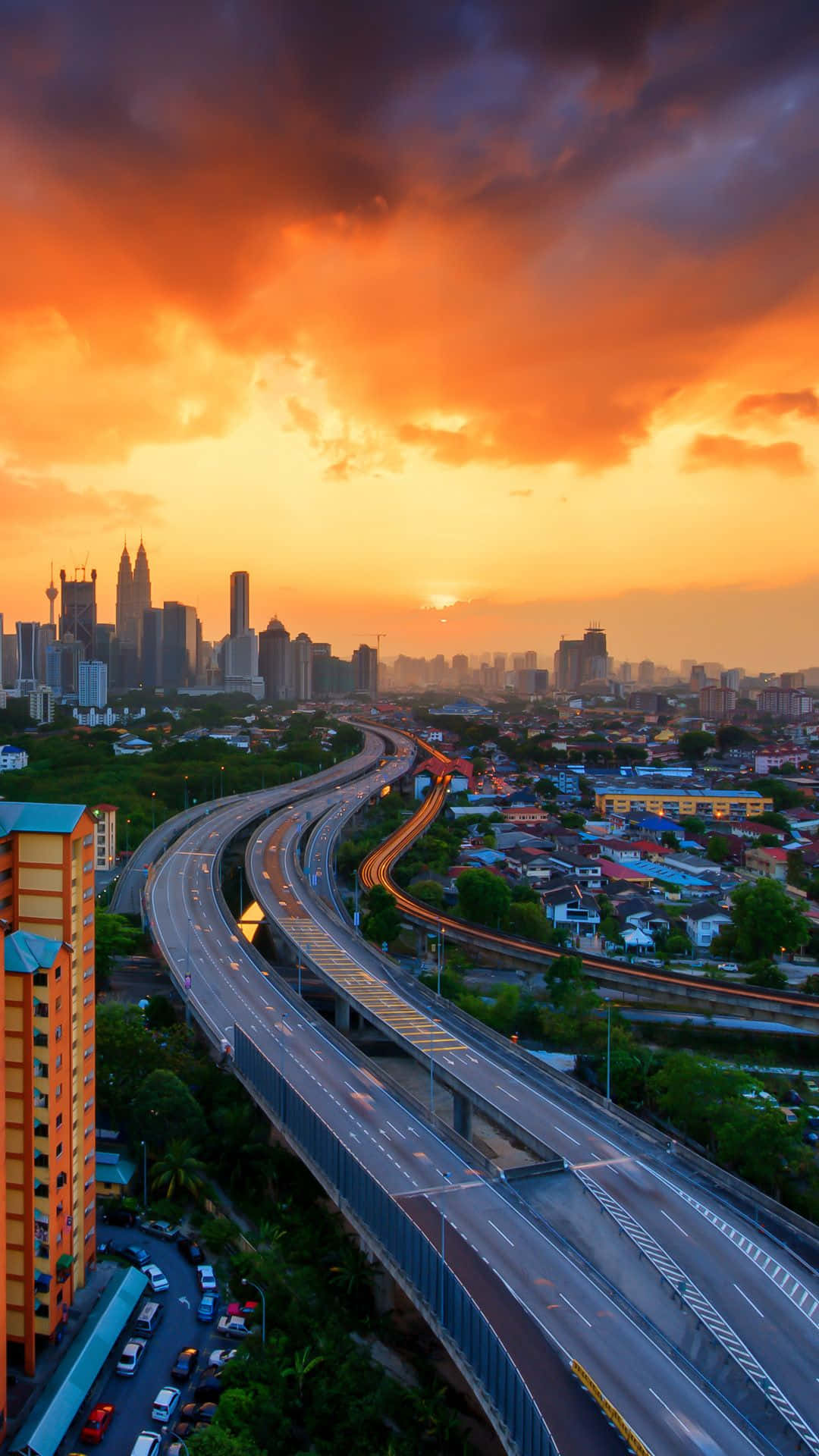 City iPhone, sunset, city skyline, Full HD Phone Wallpaper