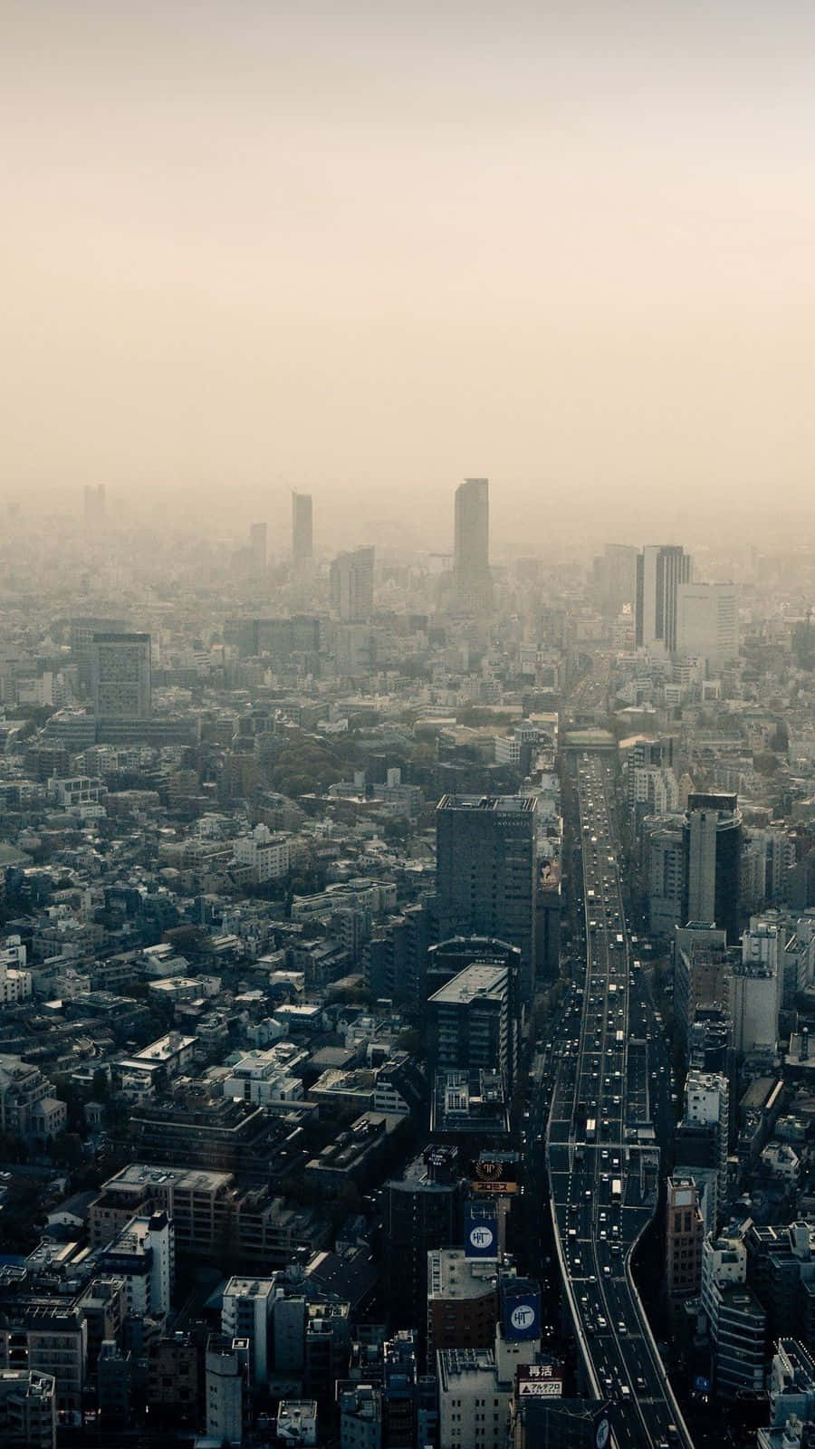 City iPhone, hazy aerial view, sprawling cityscape, HD Phone Wallpaper
