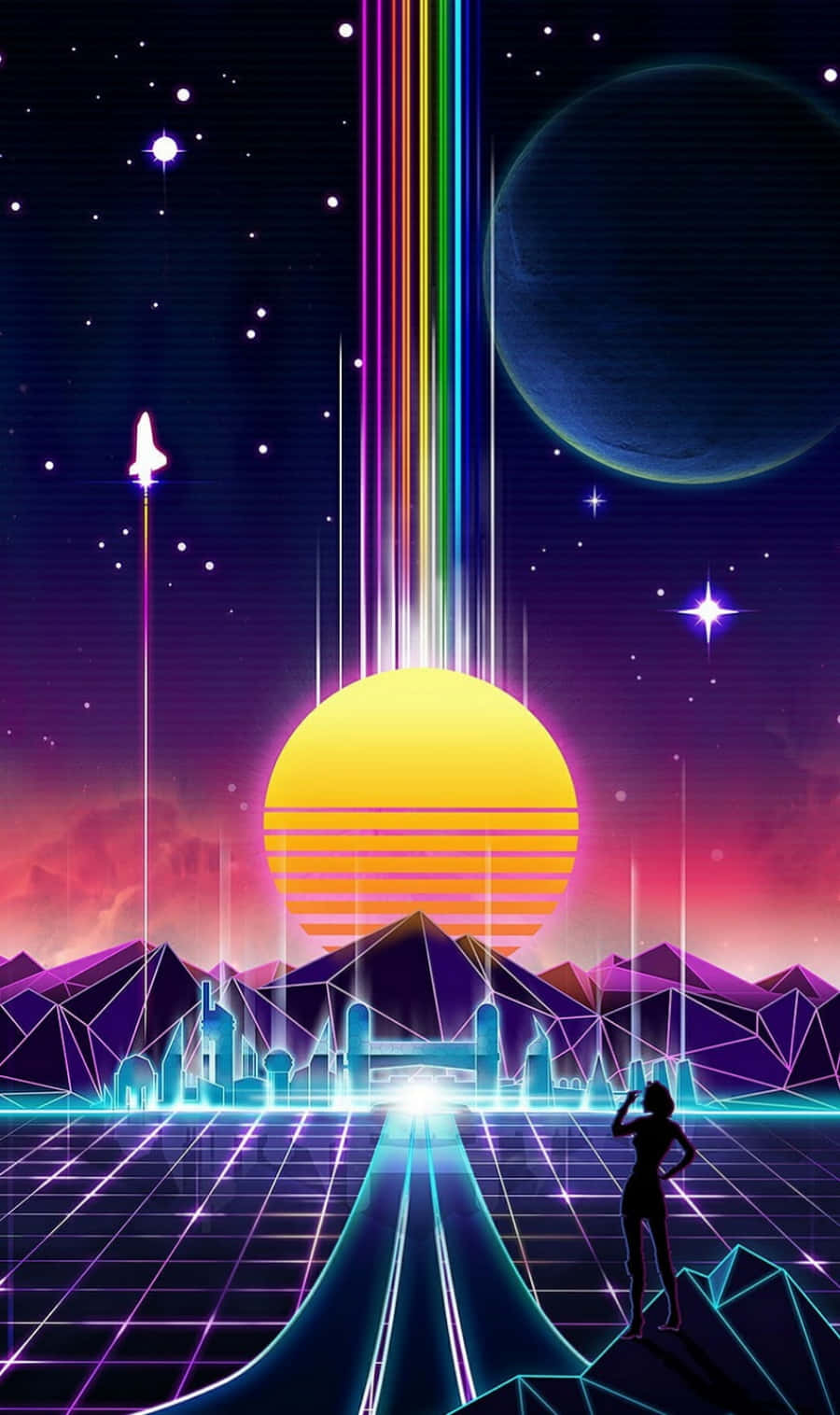 80s vaporwave, colorful retro city, glowing grid, HD Phone Wallpaper