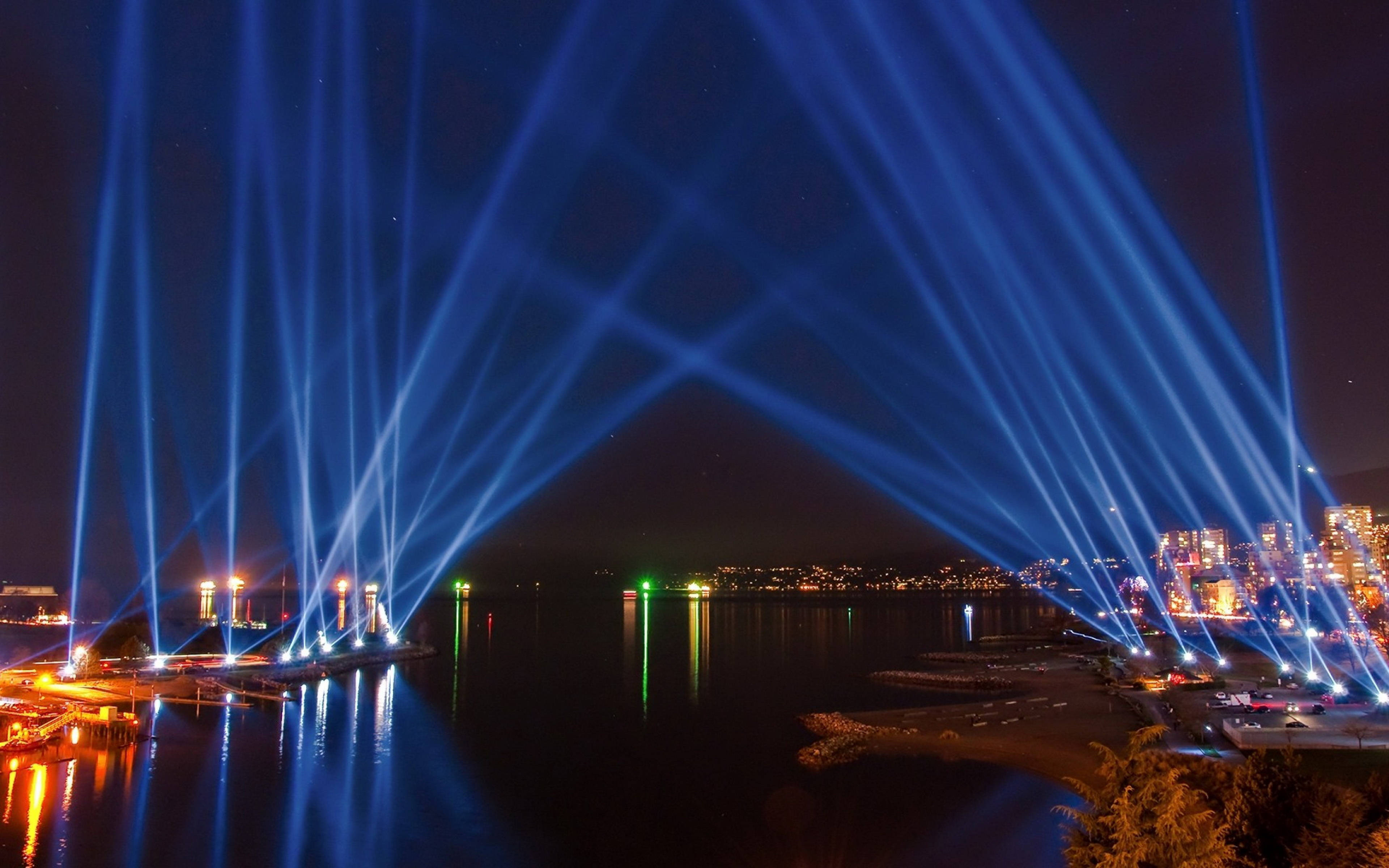 City Lights, harbour, dark waterfront, 4K Desktop Wallpaper