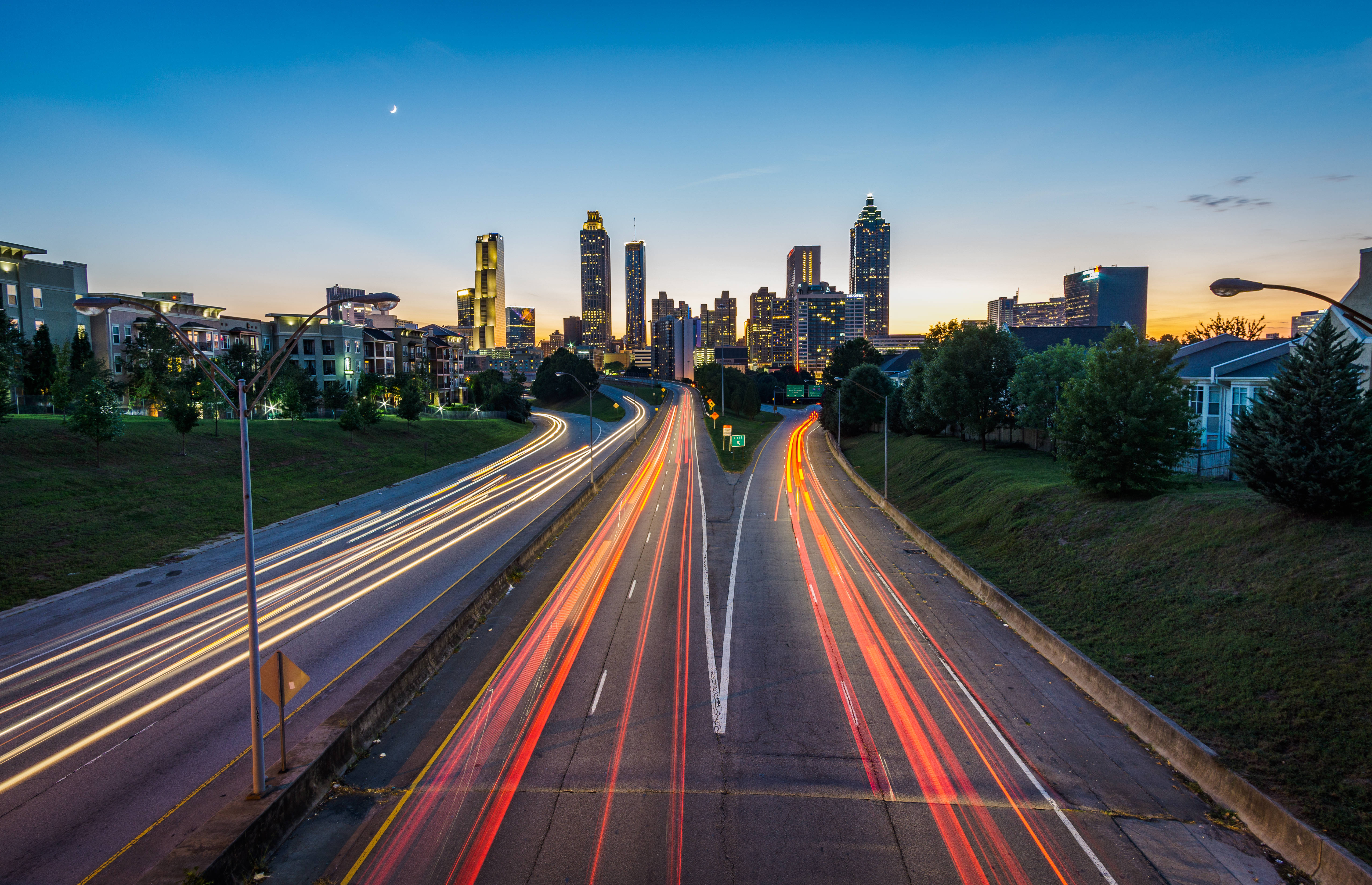 city highway road, twilight, city skyline, 5K Desktop Wallpaper