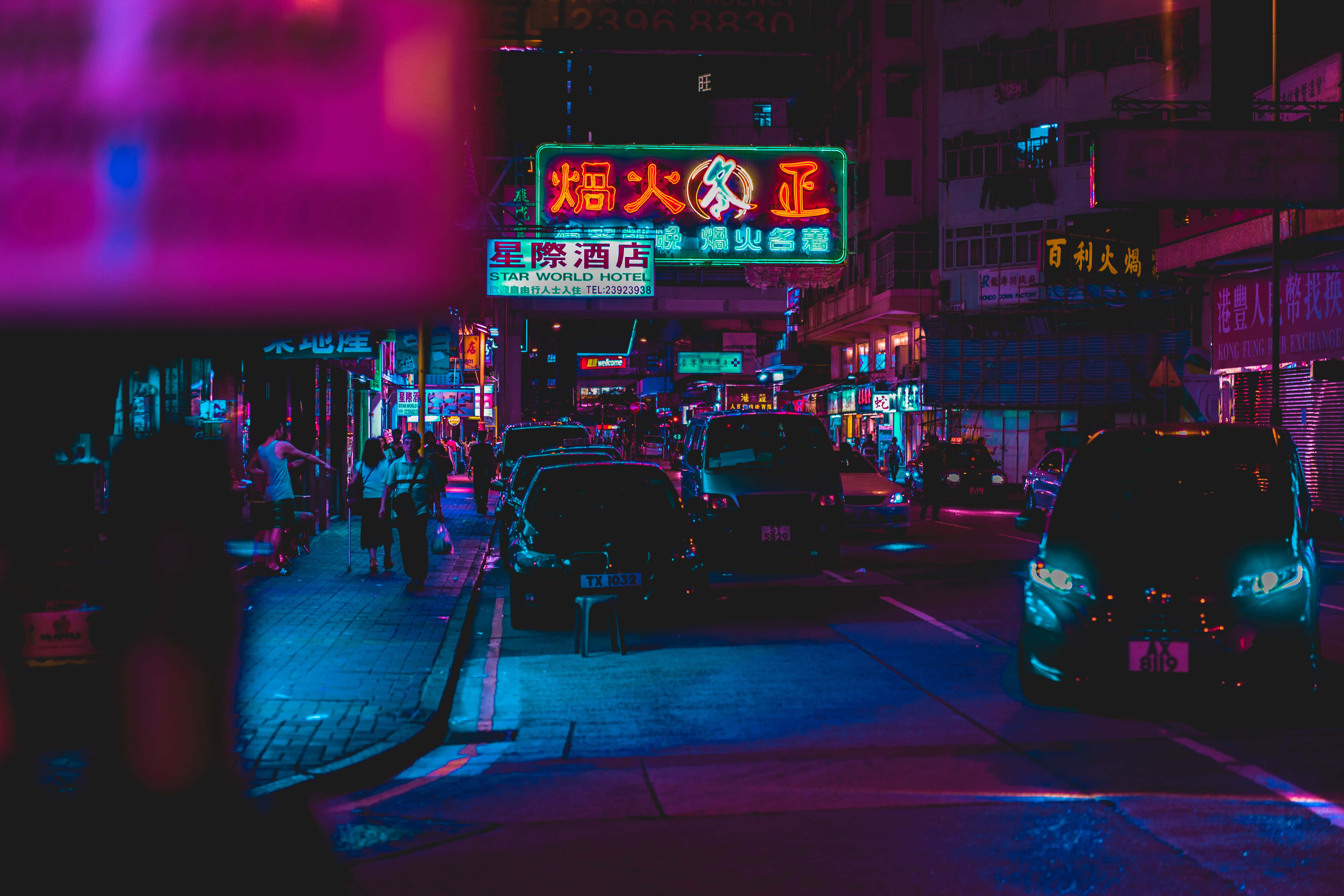 Night Street, neon signs, pink, 5K Desktop Wallpaper
