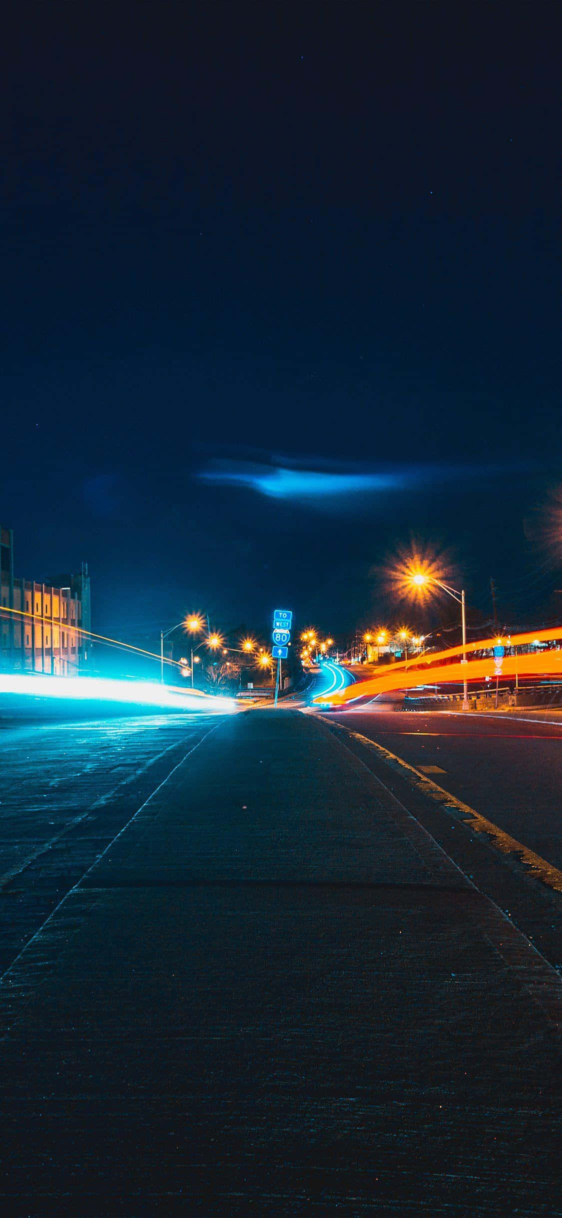 City Night Lights, long exposure, blue and orange light, Full HD Phone Wallpaper