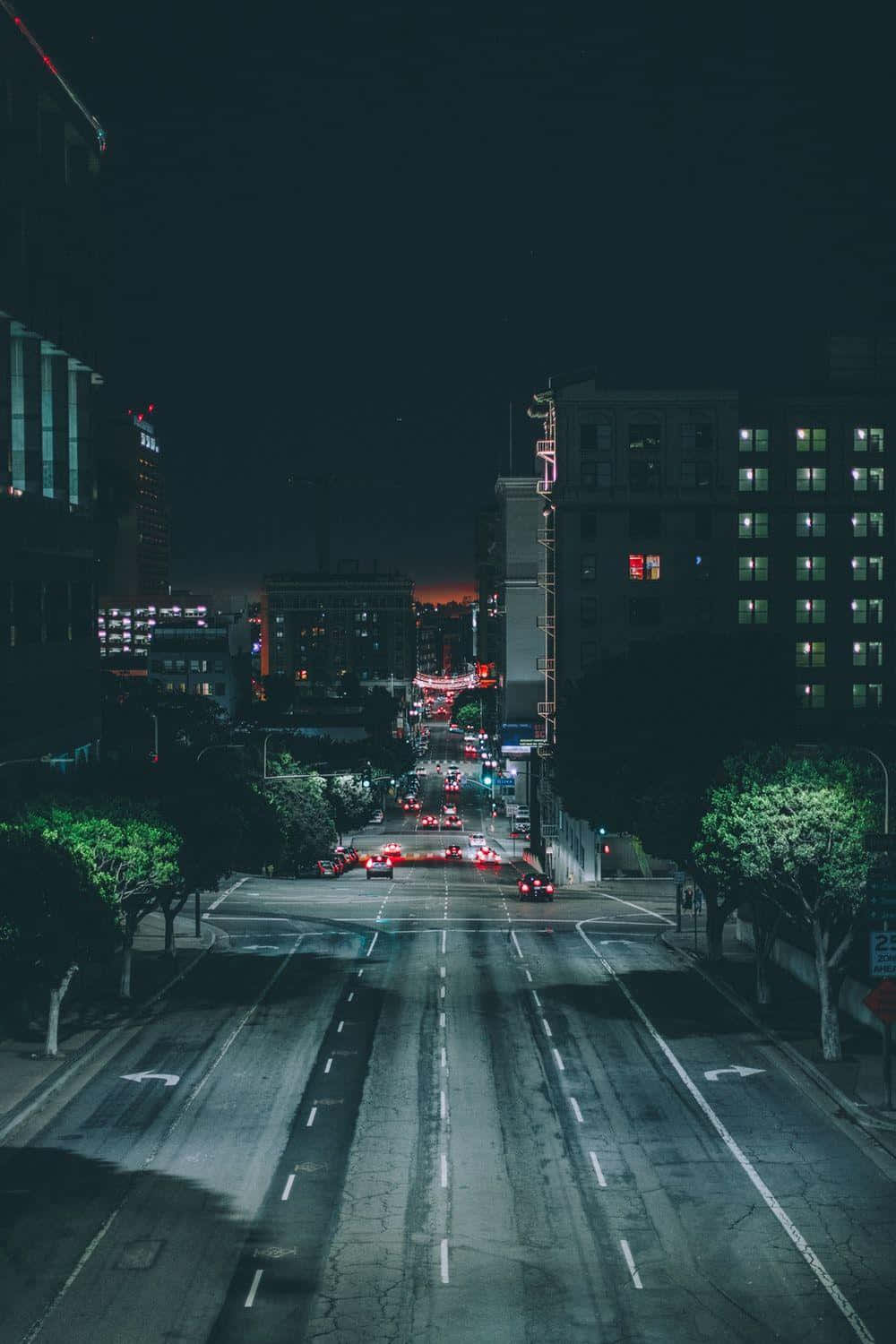 City Night Street, glowing car taillights, illuminated windows, HD Phone Wallpaper