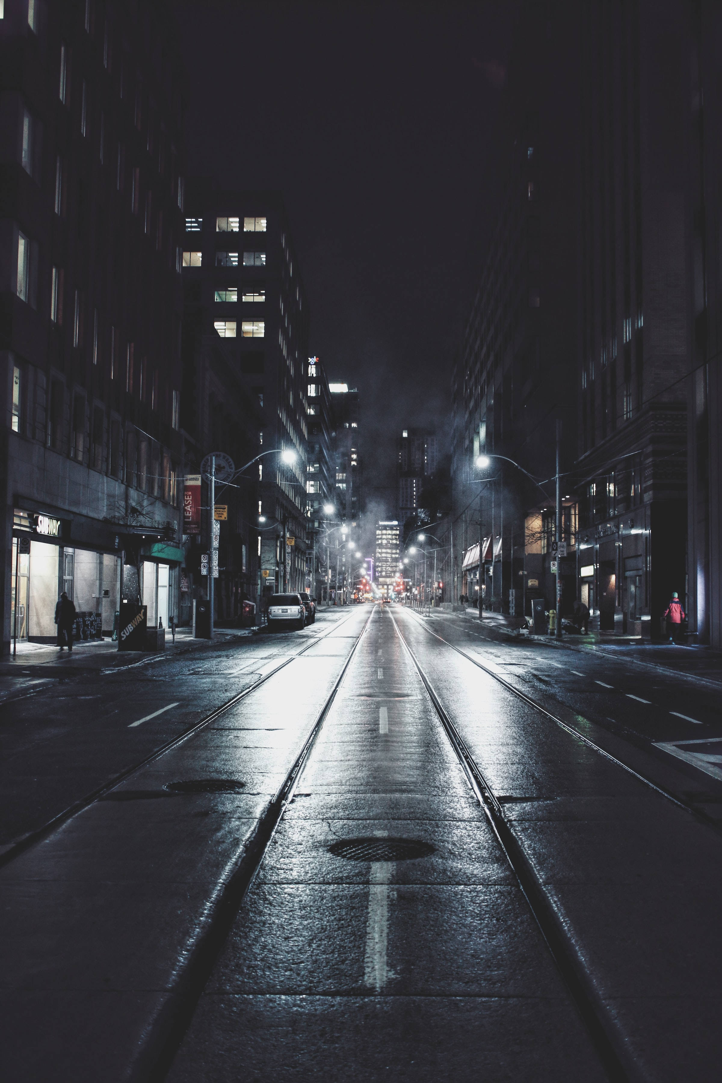 City Night, wet city street, night, 2K Phone Wallpaper