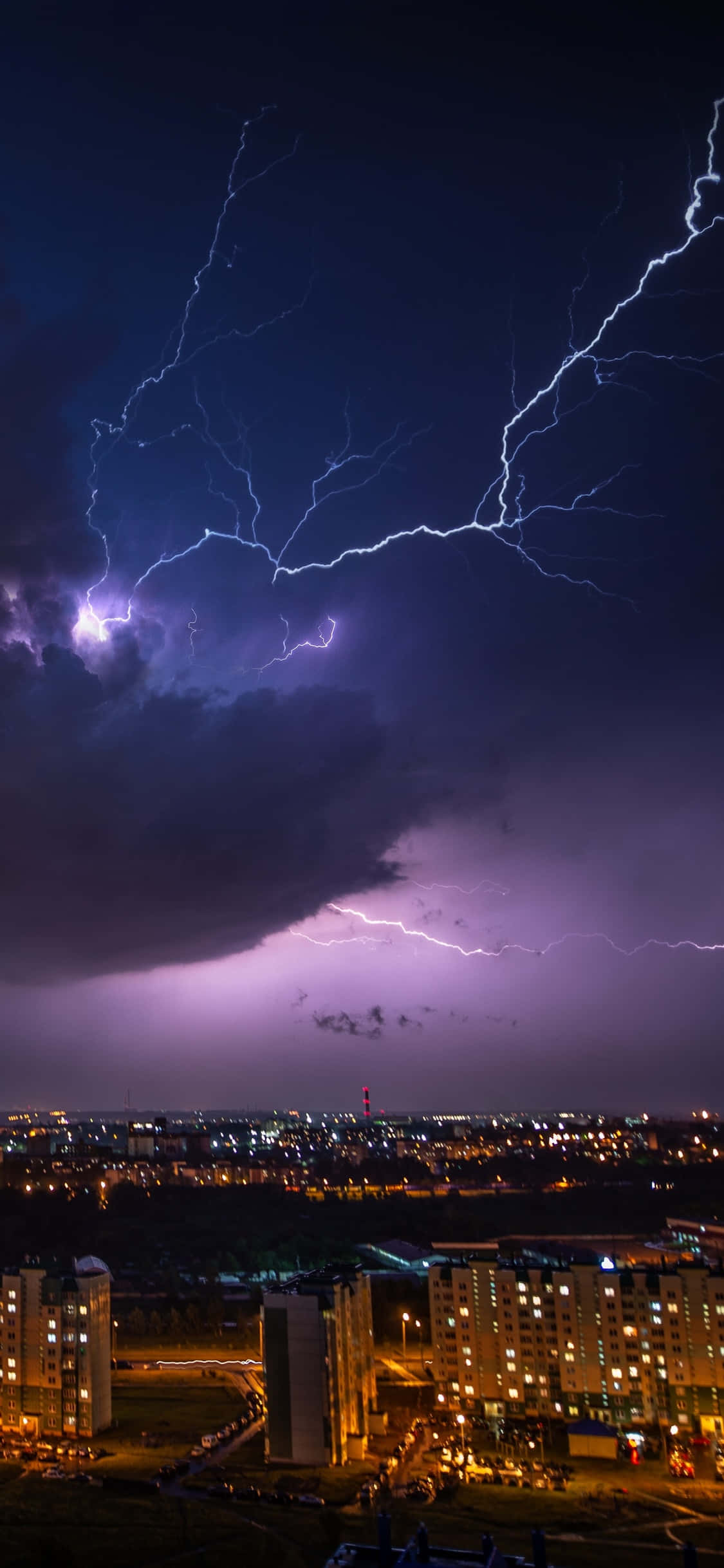 Purple Lightning, cityscape, night, Full HD Phone Wallpaper