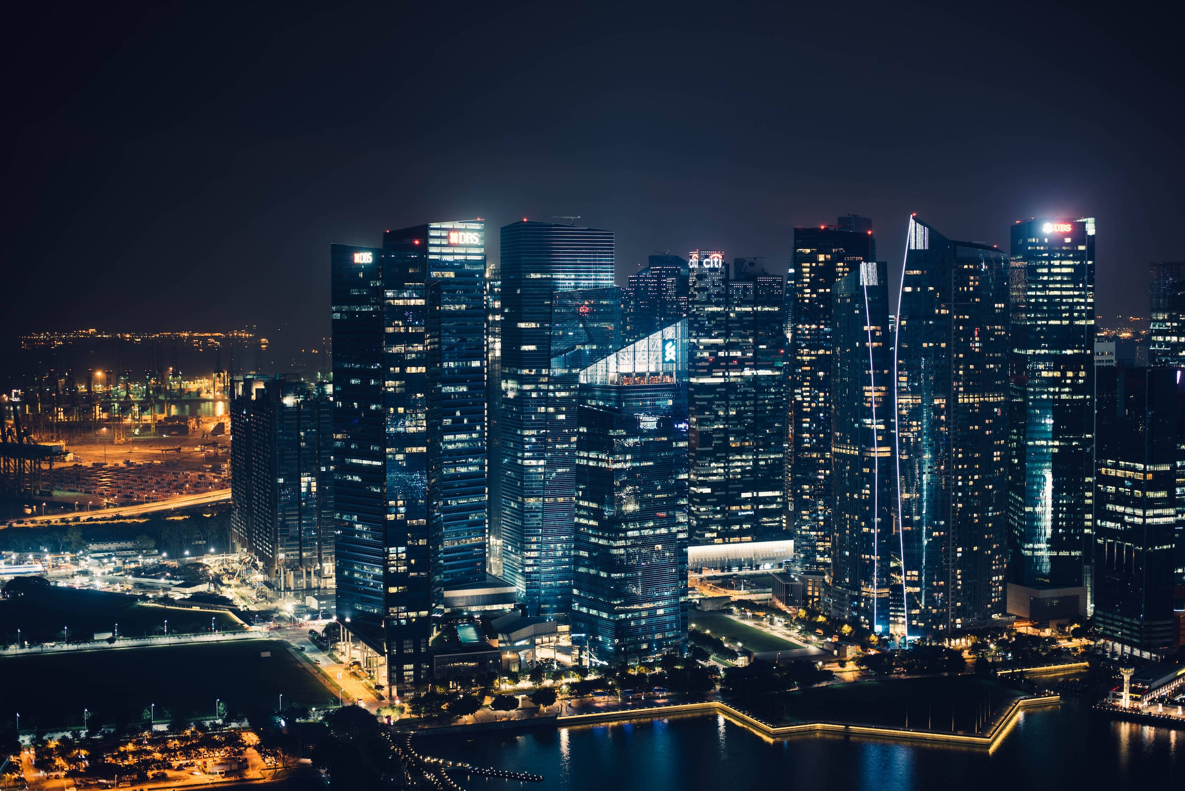River City Night, City Night, blue and white lights, Full HD Desktop Wallpaper