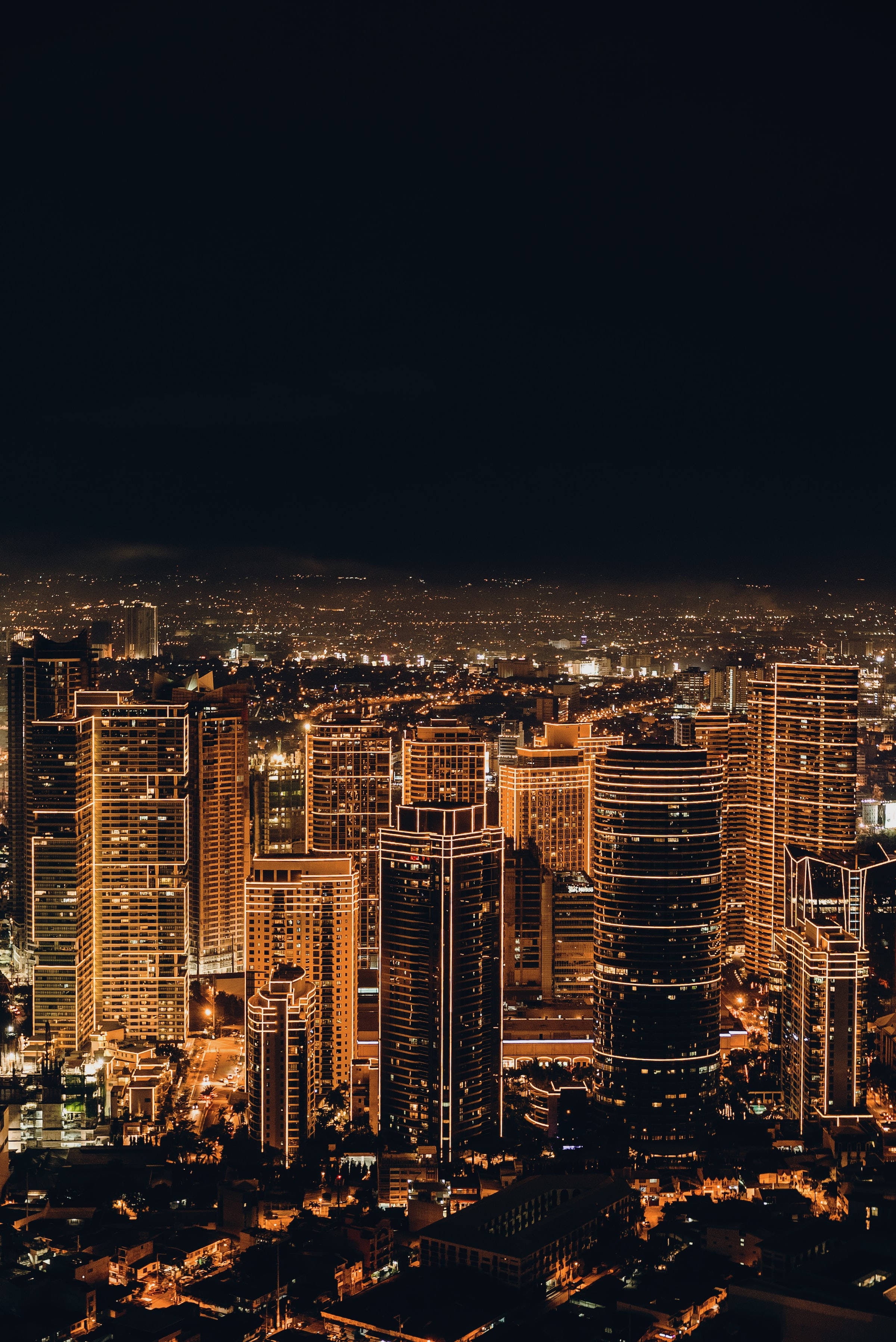 City Night, brown lights, aerial view, 2K Phone Wallpaper