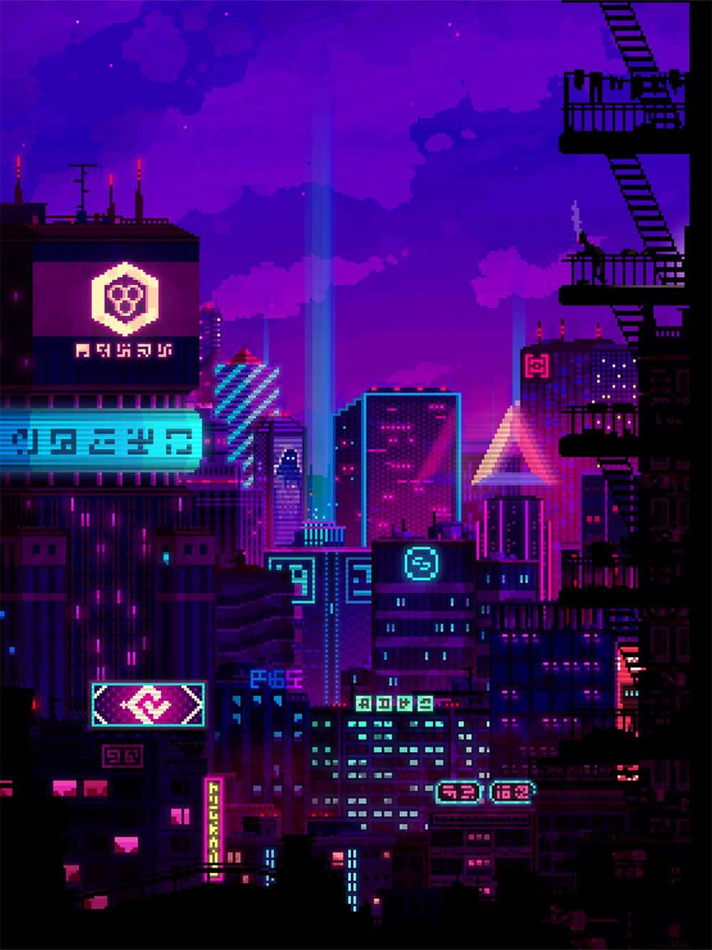 Cyberpunk Purple City Skies, neon signs, purple, HD Phone Wallpaper
