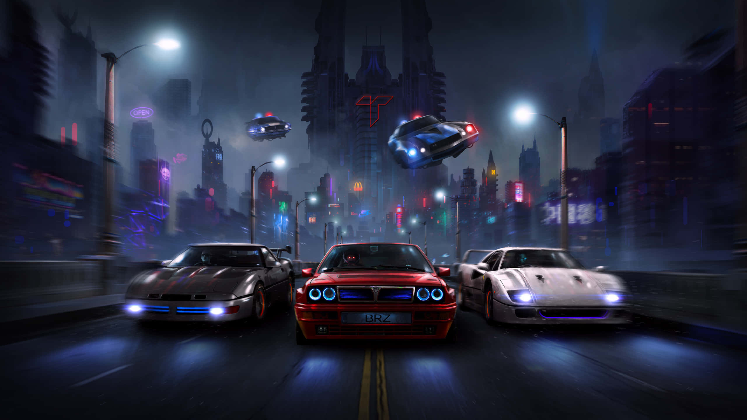 1440p, Racing Cars, Night City, 2K Desktop Wallpaper