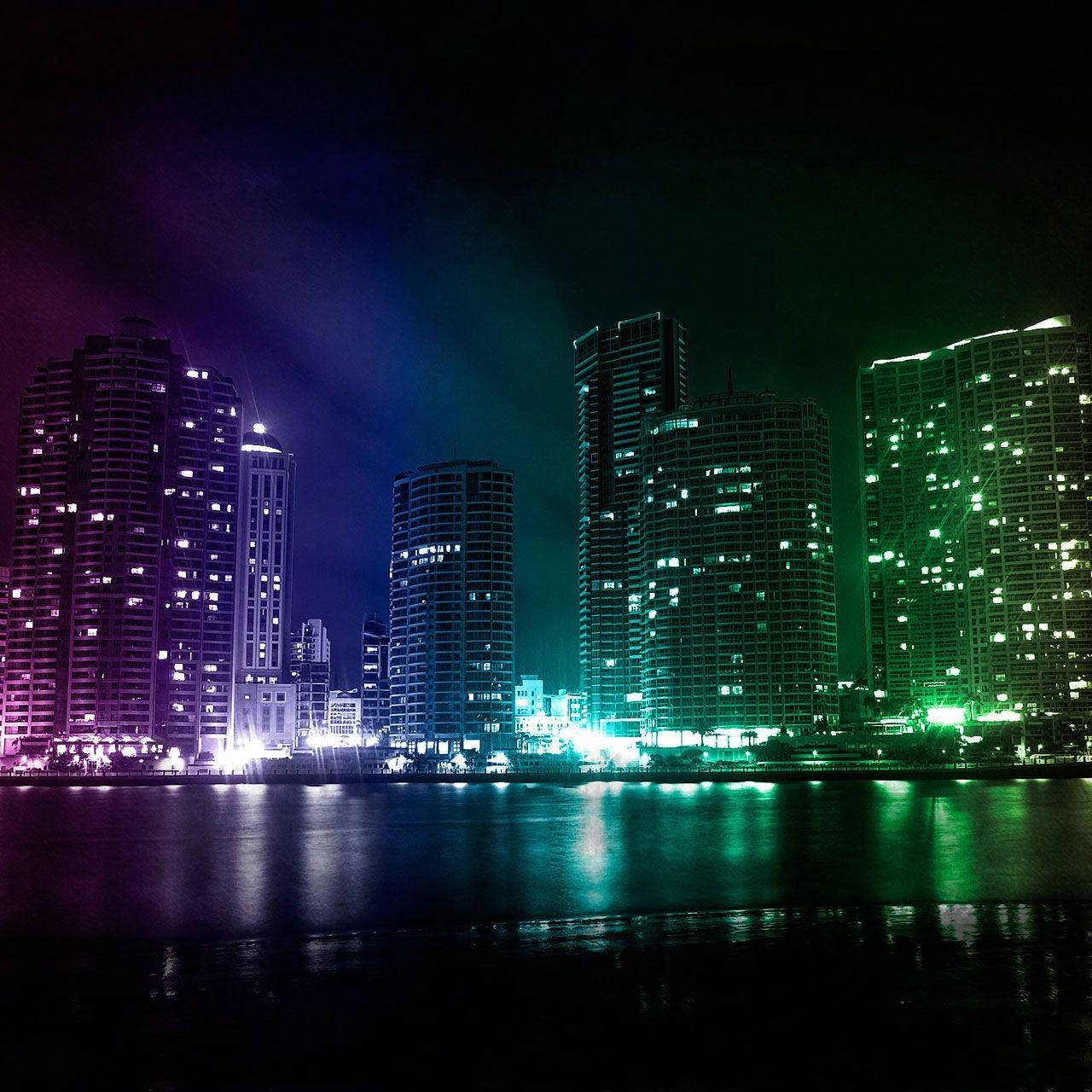 Night City, Galaxy Tablet, neon-lit city skyline, HD Desktop Wallpaper