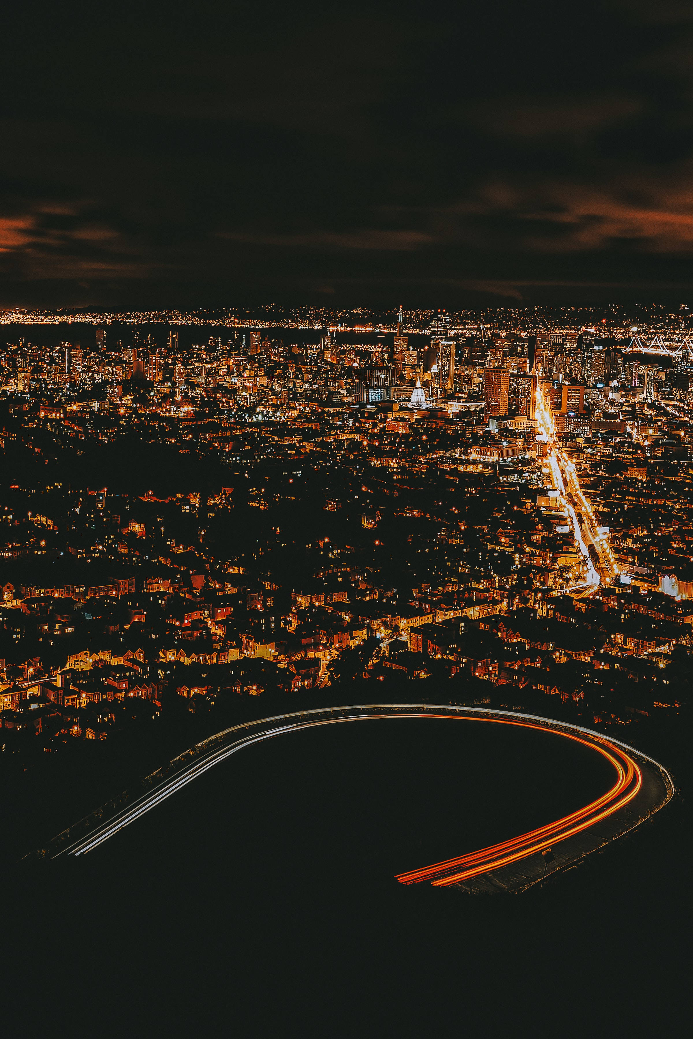 Aerial View City Night, cityscape, glowing lights, 2K Phone Wallpaper