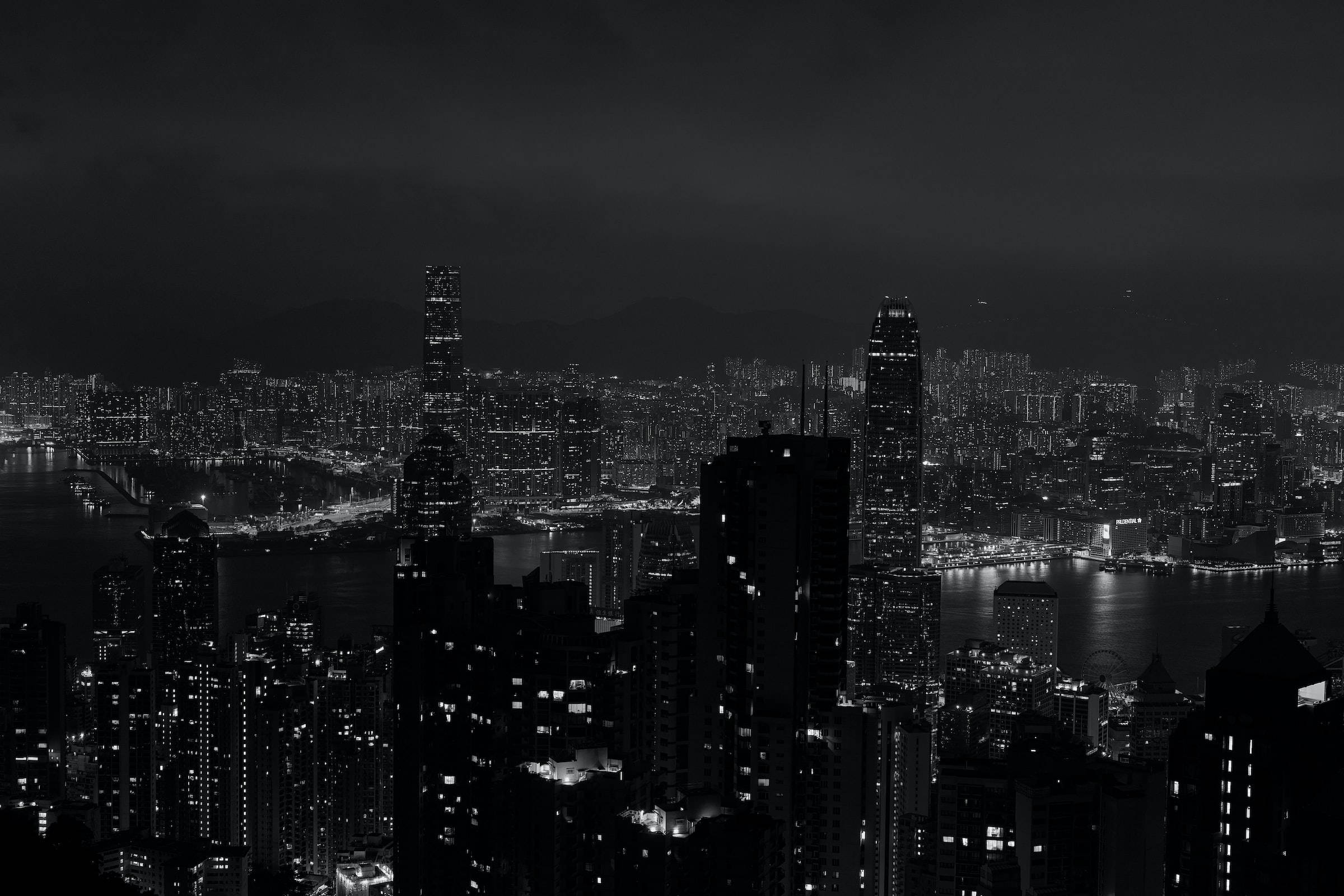 City Night, monochrome, dense urban skyline, Full HD Desktop Wallpaper