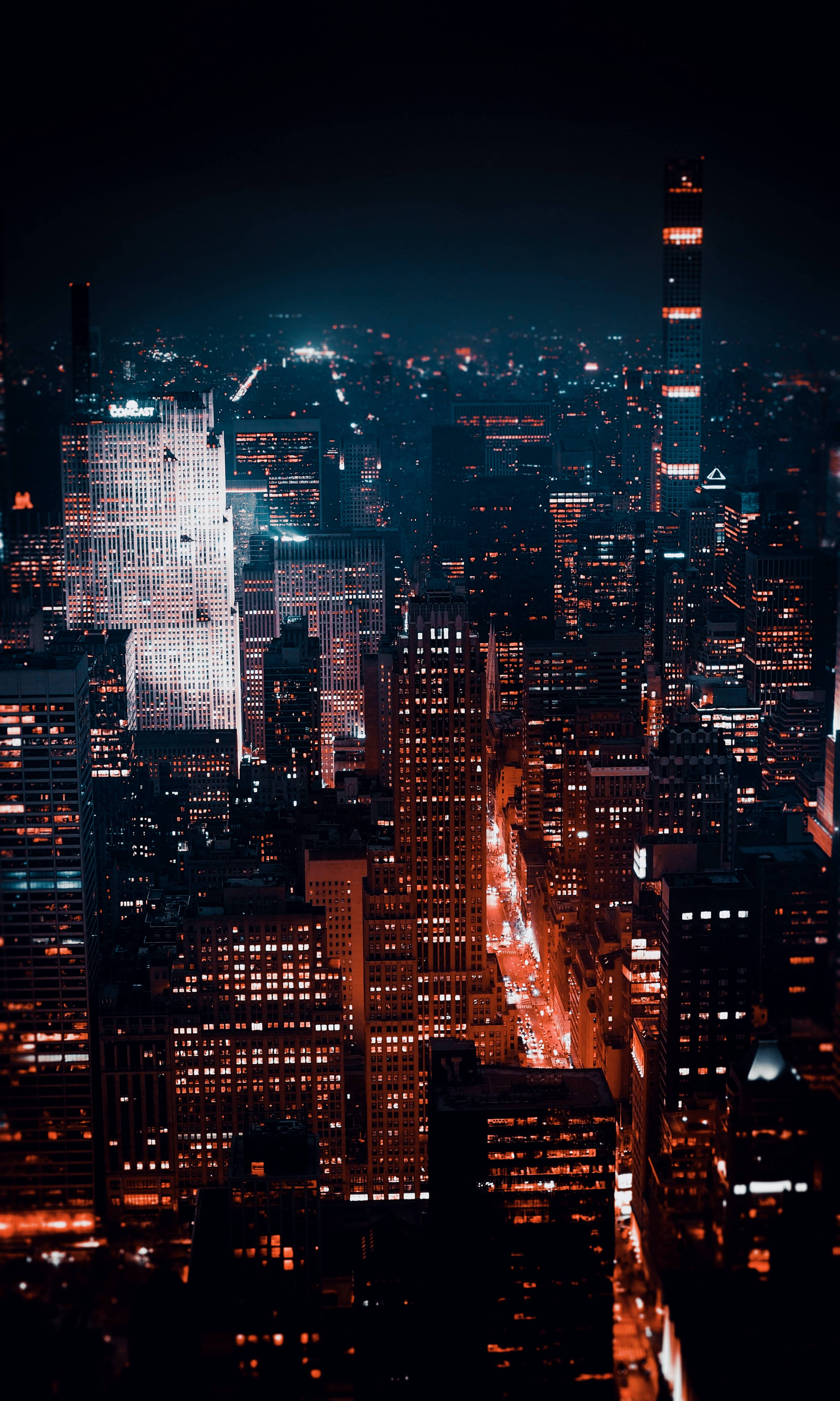 City Night, red lights, aerial view, 4K Phone Wallpaper