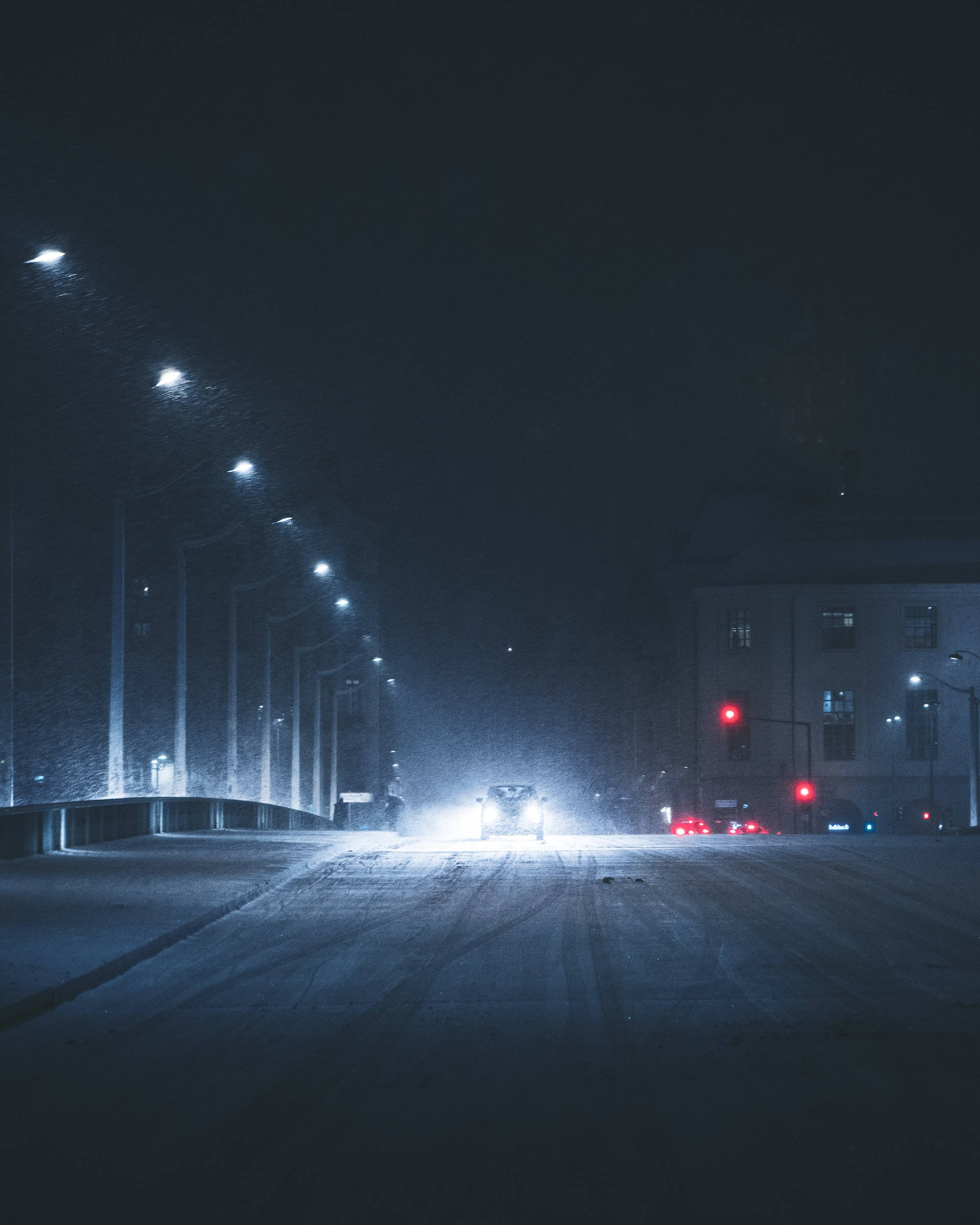 night aesthetic, driving forward, snowy darkness, Full HD Phone Wallpaper