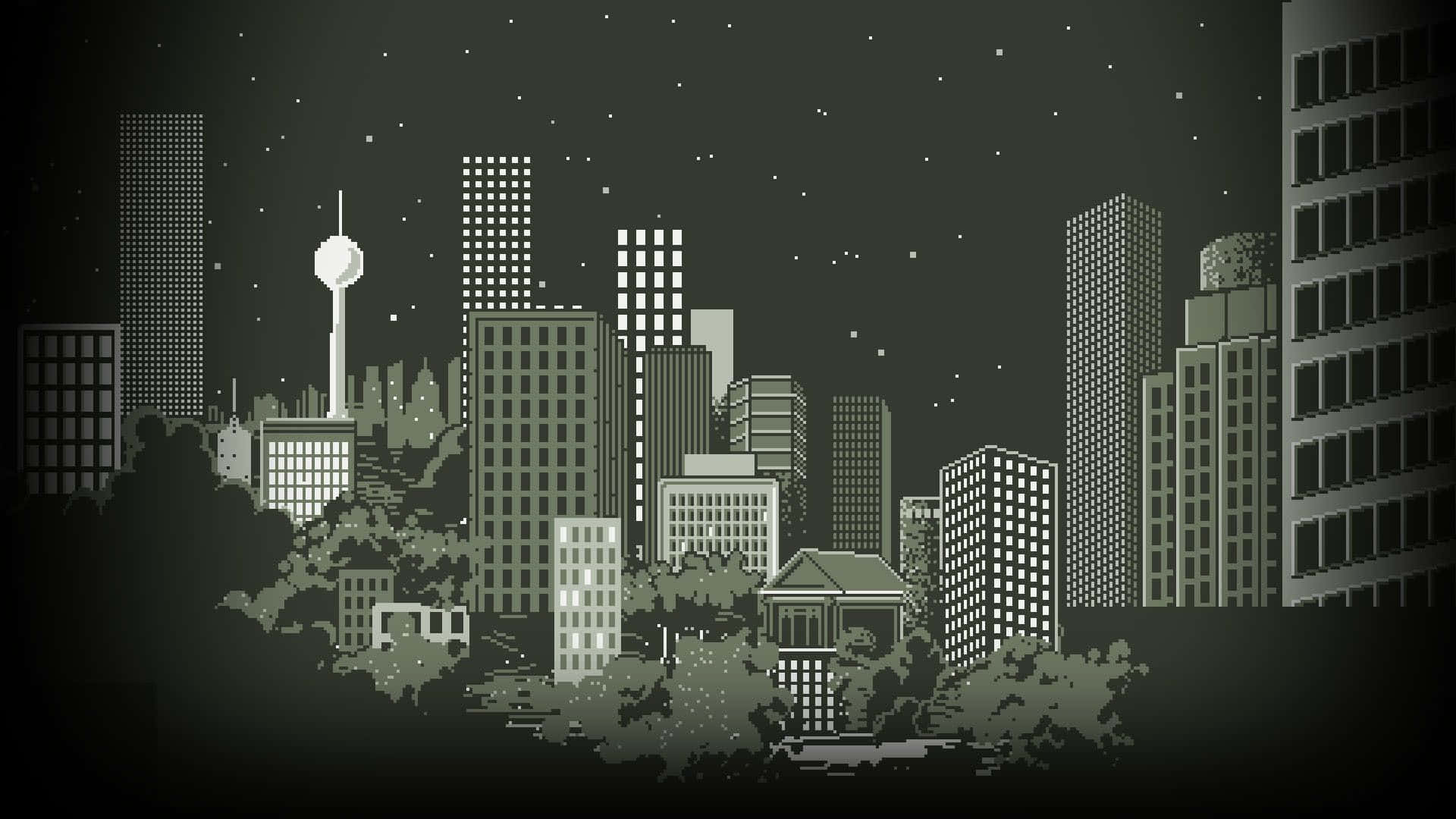 City Pixel Art, pixel-art city skyline, night, Full HD Desktop Wallpaper